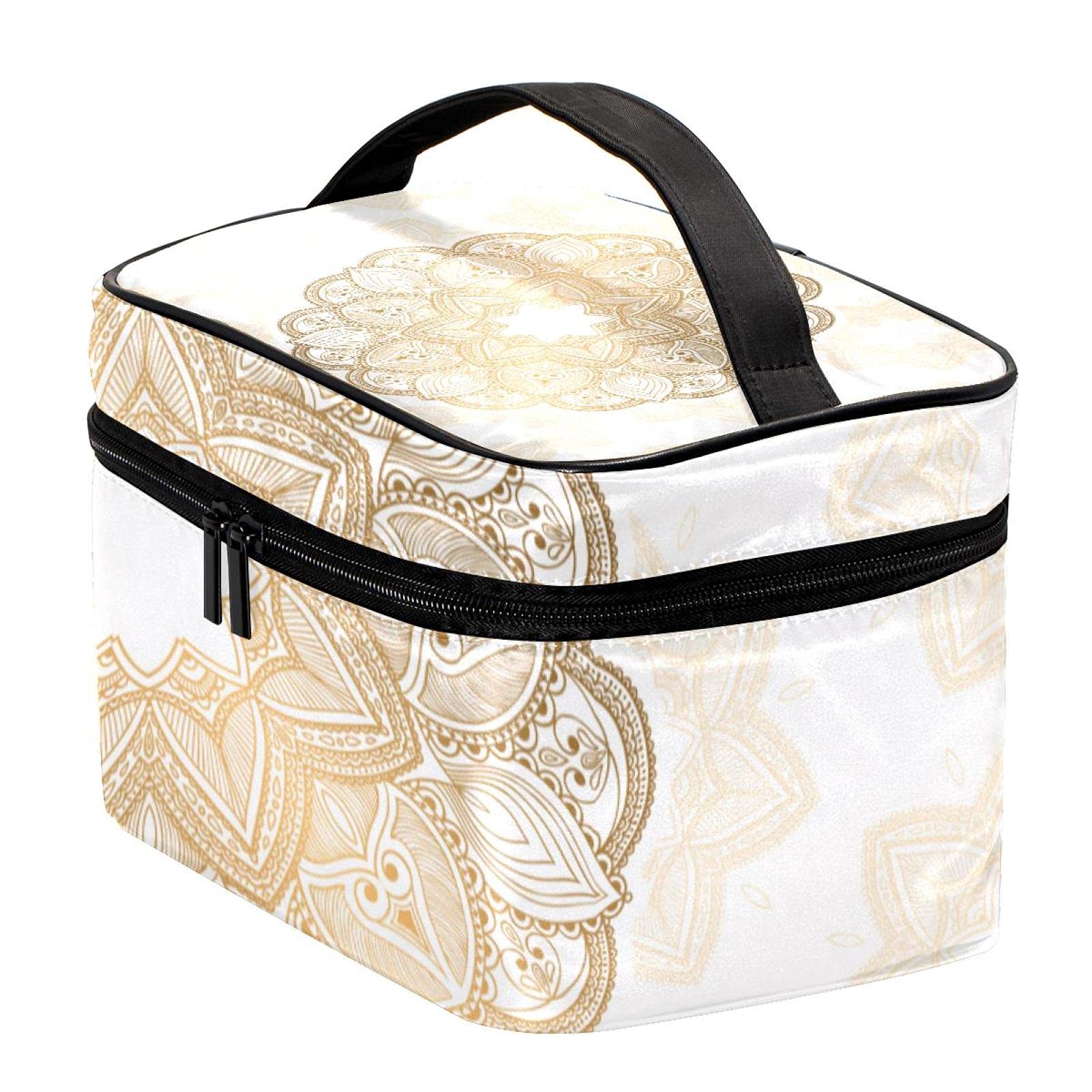 Golden Mandala Makeup Bag Large Cosmetic Organizer for Women | Travel & Toiletry Storage