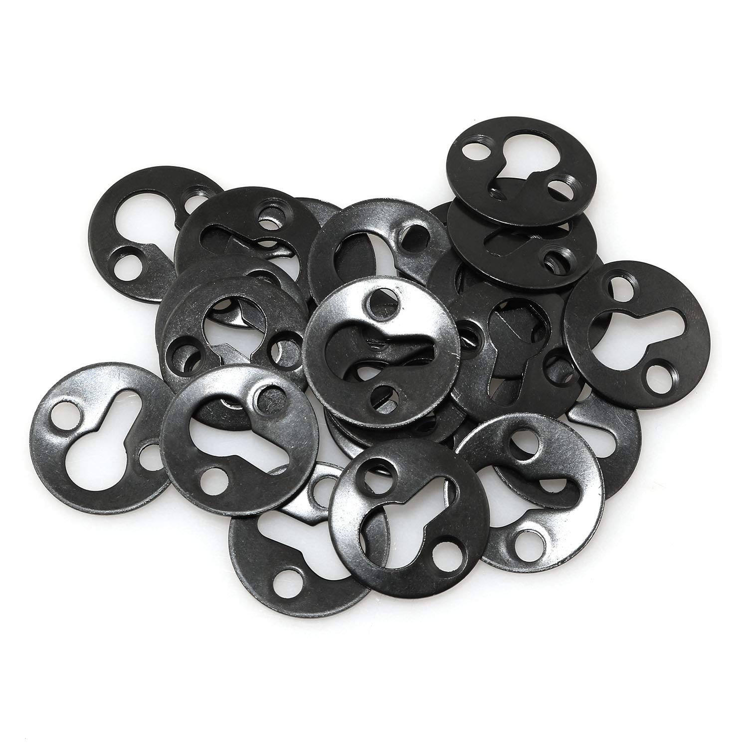 RLECS 24 Pack Black Metal Round Keyhole Brackets - Heavy Duty Picture Frame Hangers, Shelf & Mirror Mounting Hardware with Screws - Perfect for Wall Art, Floating Shelves & Home Decor Organization