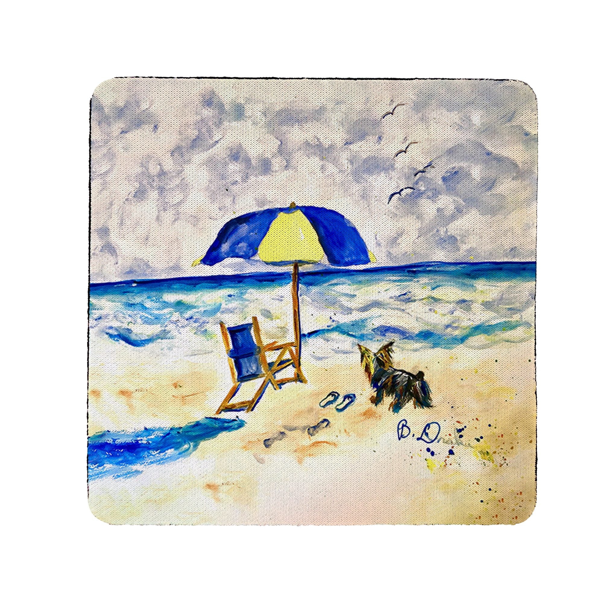 Premium Beach Chair and Yorkie Coaster Set of 4 - Non-Slip Drink Coasters for Summer Outdoor, Patio, Poolside, and Home Decor Use