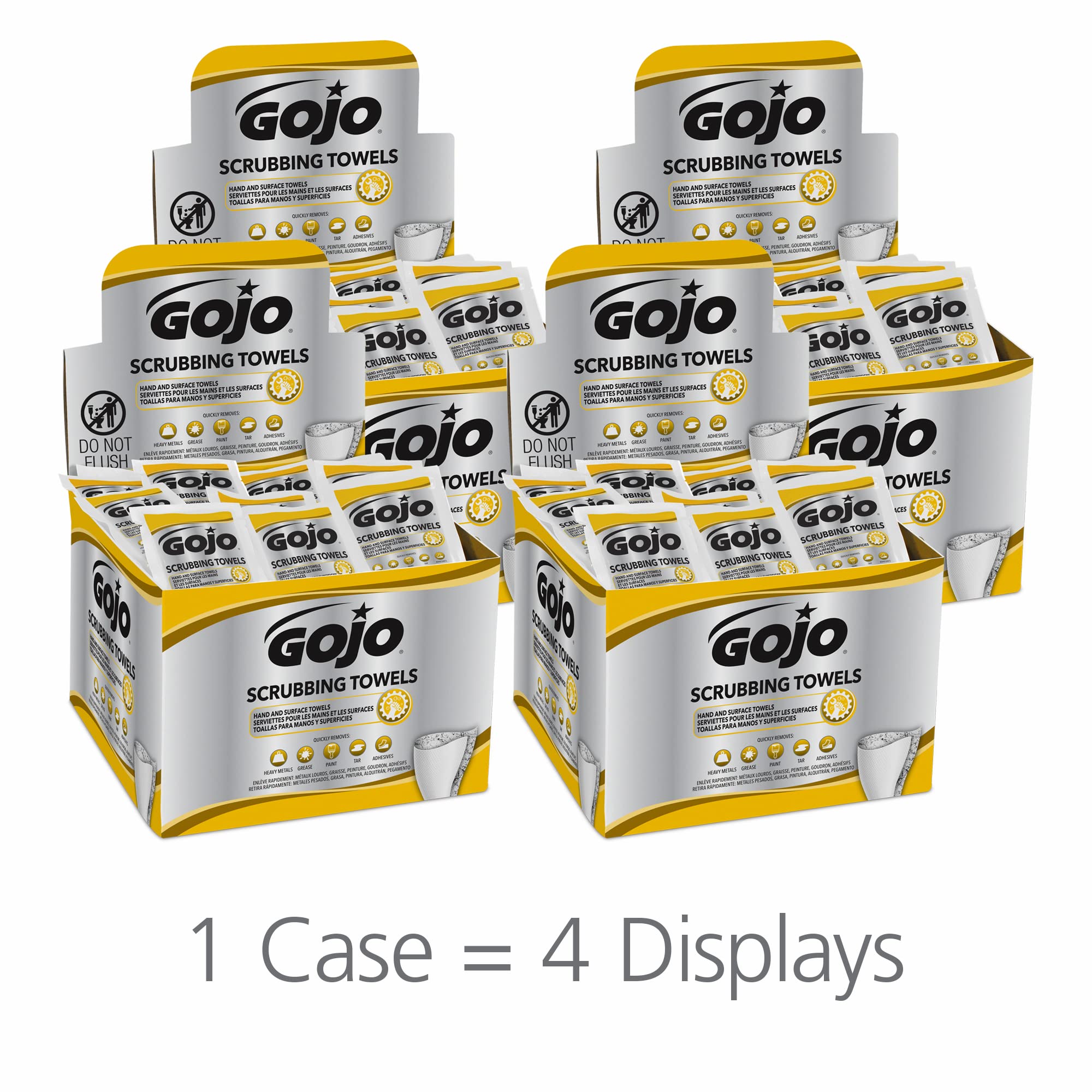 GOJO Citrus Scented Scrubbing Towels - 80 Count Individually Wrapped Extra Large Textured Wet Wipes for Kitchen, Bathroom & Industrial Cleaning - Bulk Case of 4 Display Boxes (6380-04) - Perfect for Restaurants, Hospitals and Home Deep Cleaning