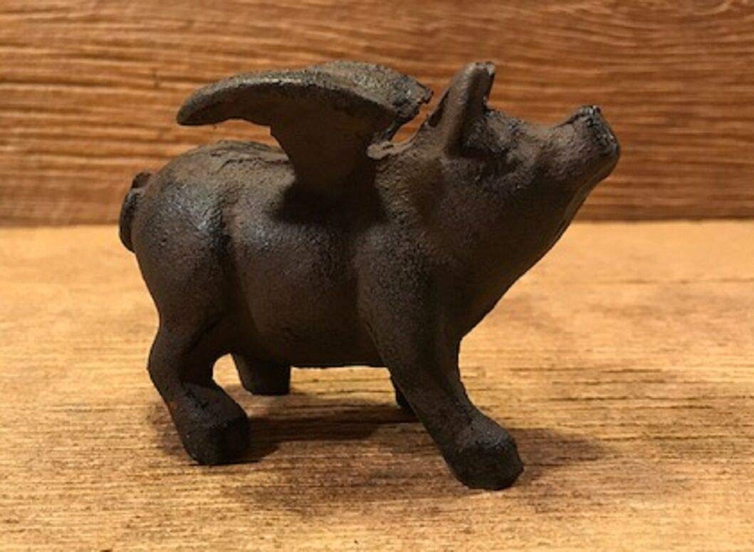 Miniature Cast Iron Flying Pig Paperweight Set of 2 - 1lb Weight, 3.75