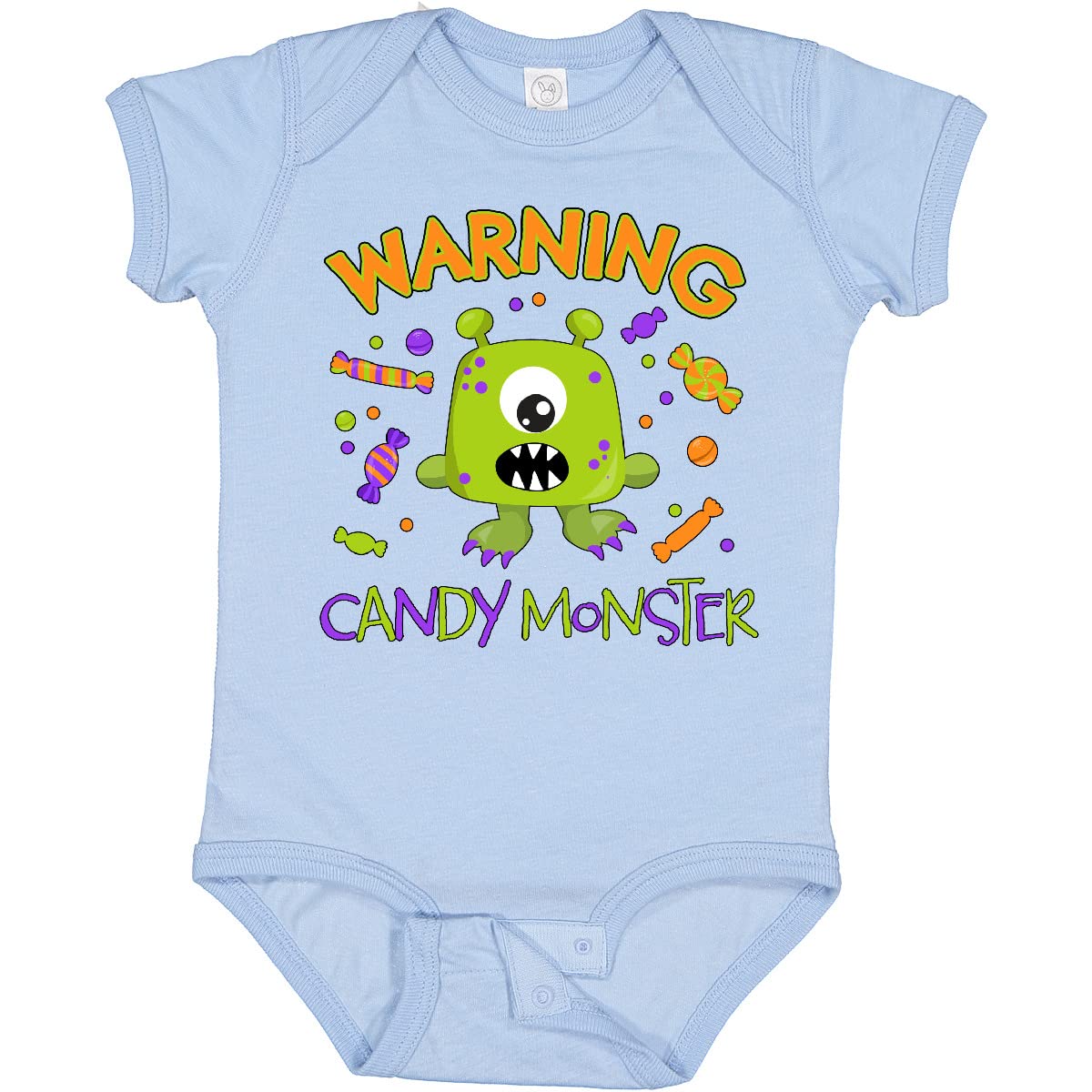 Inktastic Warning Candy Monster & Cute Green Monster Baby Bodysuit - Adorable Infant Onesie for Halloween, Birthday Parties & Photo Shoots