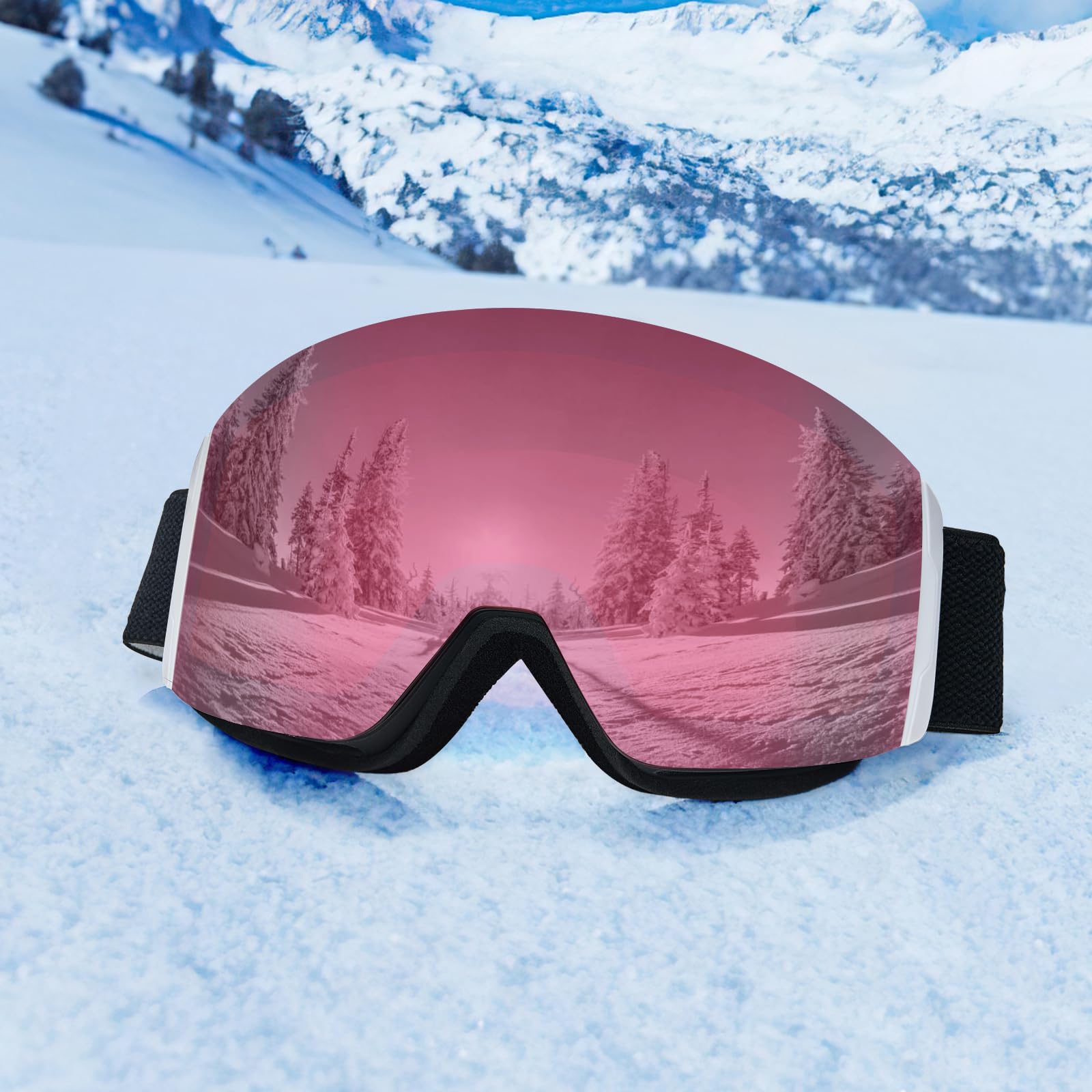 AVAWAY Anti-Fog Ski Goggles for Women & Men - OTG Compatible Snowboard Goggles with UV Protection for Winter Sports | Perfect for Skiing, Snowboarding & Outdoor Winter Activities