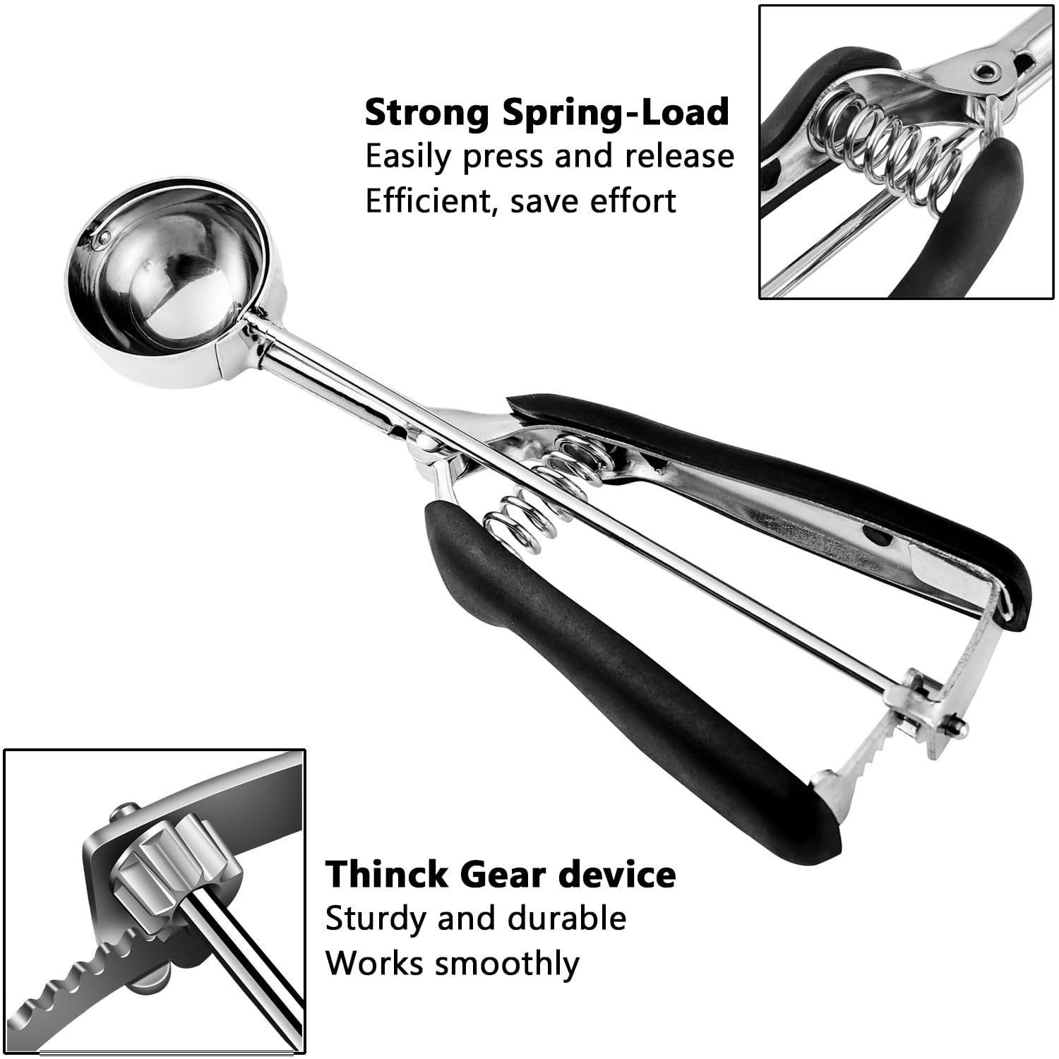1 Tbsp Small Cookie Scoop for Baking - Durable Stainless Steel Cookie Dough Scoop with Soft Grip & Comfortable Trigger Release - Perfect for Cookies, Ice Cream, Muffins, Melon Balls & Meatballs - Essential Baking Tool for Home & Professional Kitchens