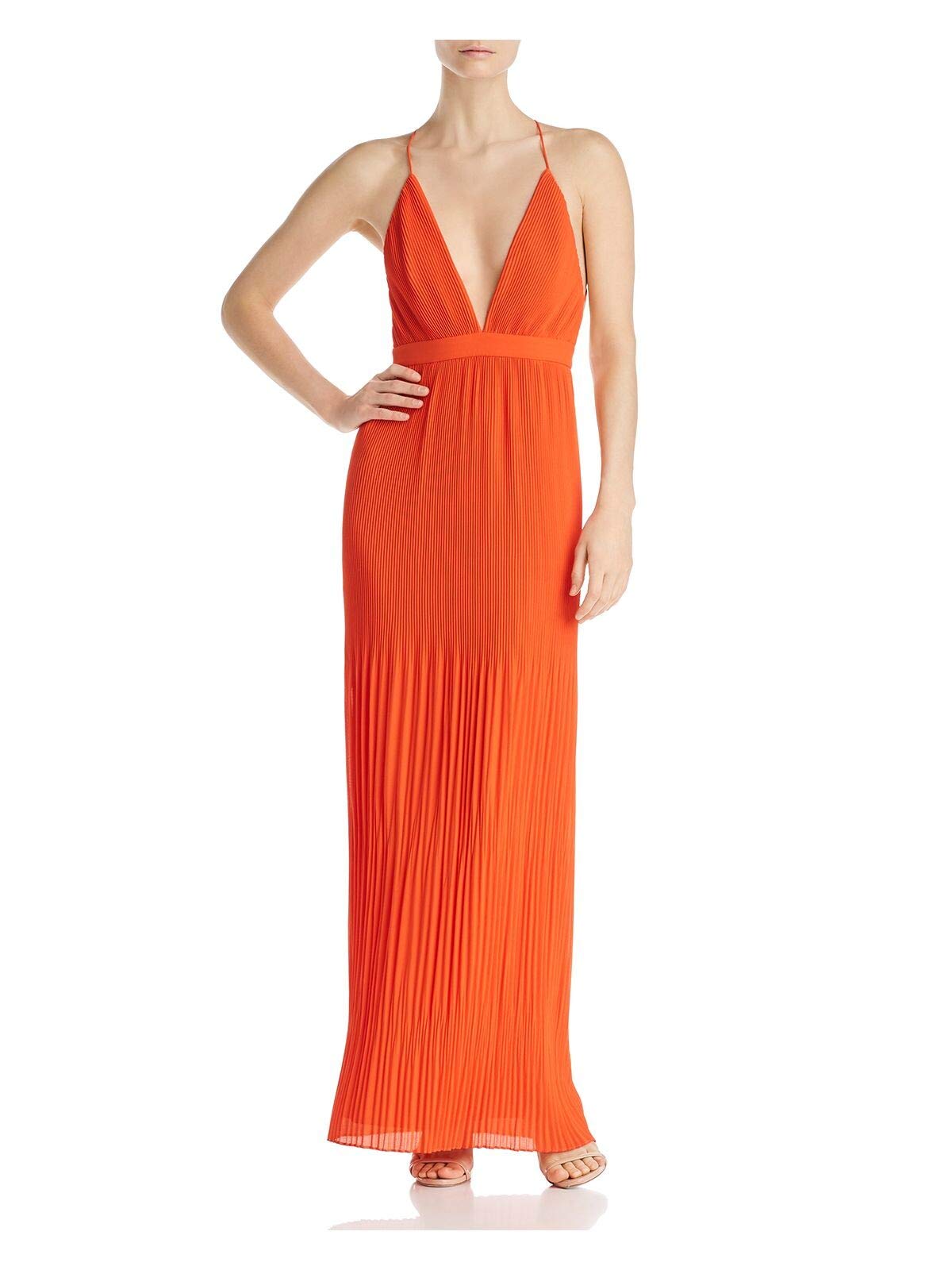 Women's The Caspian Pleated Sleeveless Maxi Dress - Orange Size 14 | Elegant Summer Beach Wedding Party Outfit