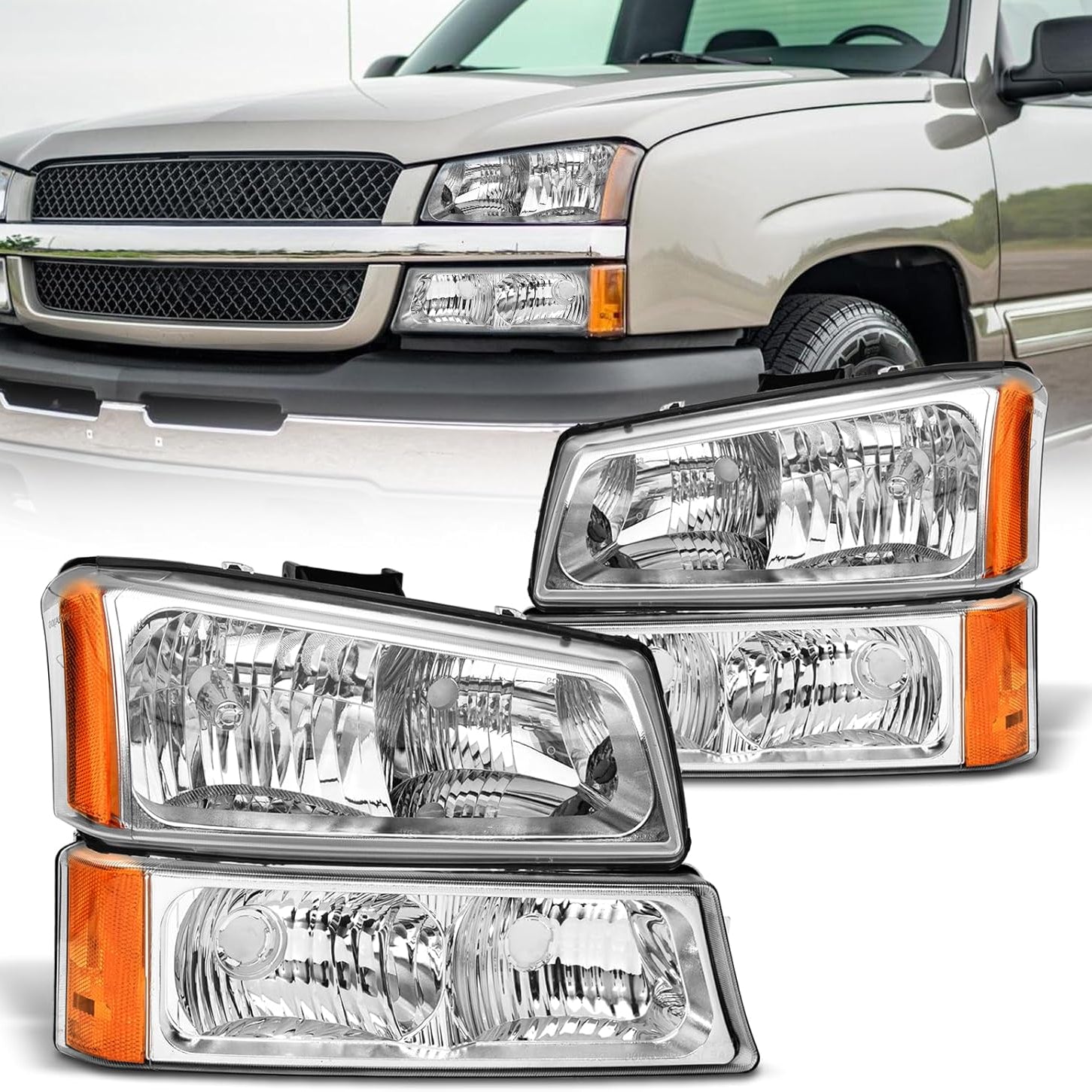 LOYO Replacement Headlight Assembly for 2003-2006 Chevy Silverado Avalanche 1500/1500HD/2500/2500HD/3500 - Compatible with Chevrolet Pickup Truck - Durable Headlamp Housing & Bumper Lamp Set - Perfect for Night Driving & Off-Road Adventures