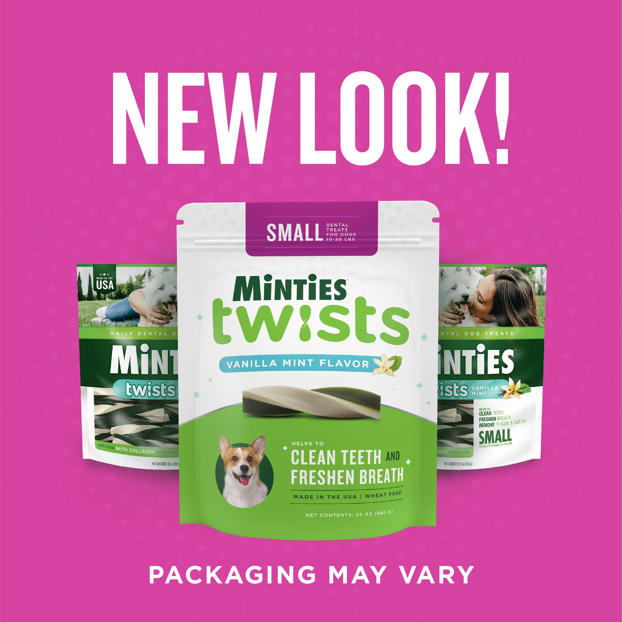 Vet-Recommended Minties Dental Twists for Small Dogs 5-39 lbs | Vanilla-Flavored Dental Chews to Clean Teeth, Fight Bad Breath & Remove Plaque | 12oz Pack - Perfect for Daily Oral Care & Fresh Breath at Home or Travel