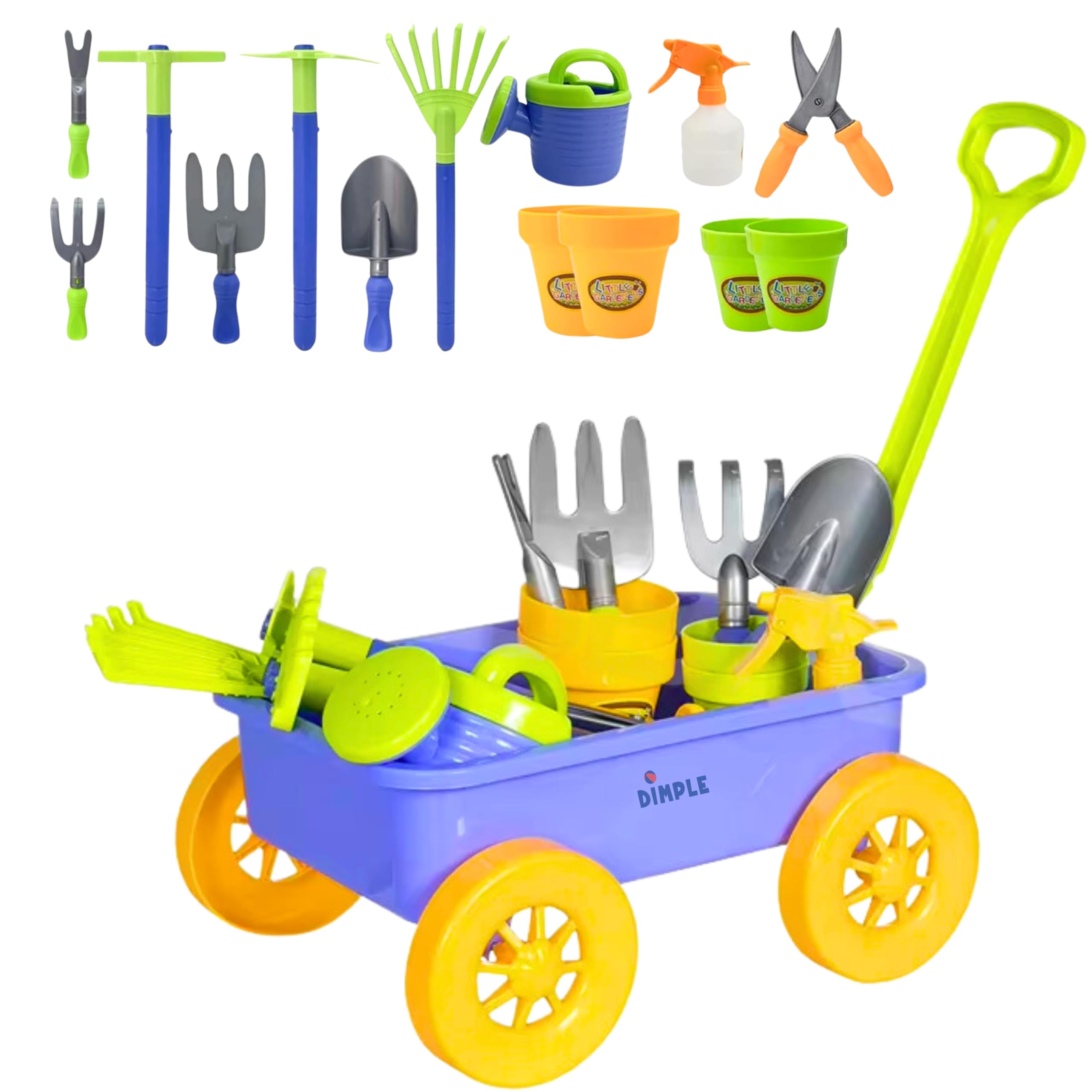Premium 15-Piece Kids Gardening Toy Set with Wagon - Sturdy Durable Outdoor Playset for Yard, Beach & Sandbox - Best Garden Tools for Toddlers & Children (Green) | Perfect for Outdoor Play, Pretend Gardening & Backyard Adventures