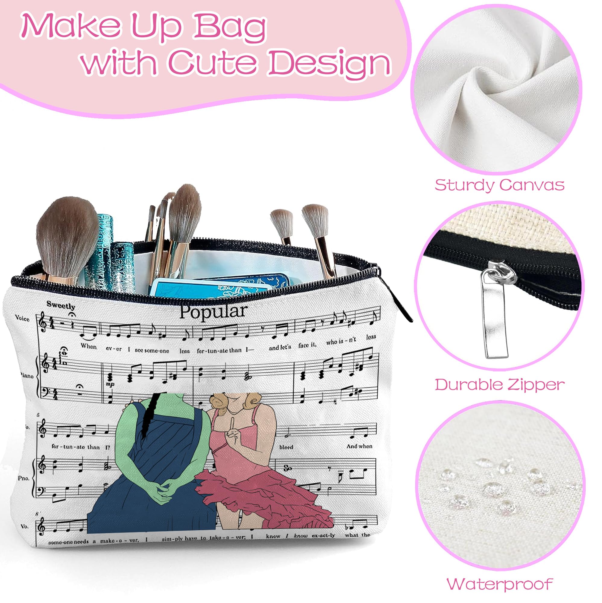 Elphaba and Glinda Themed Makeup Bag Set - Wicked Musical Gift for Fans (Includes Cosmetic Bag, 50pcs Stickers & 6pcs Friendship Bracelets) - Perfect for Broadway Fans, Theater Lovers & Musical Enthusiasts