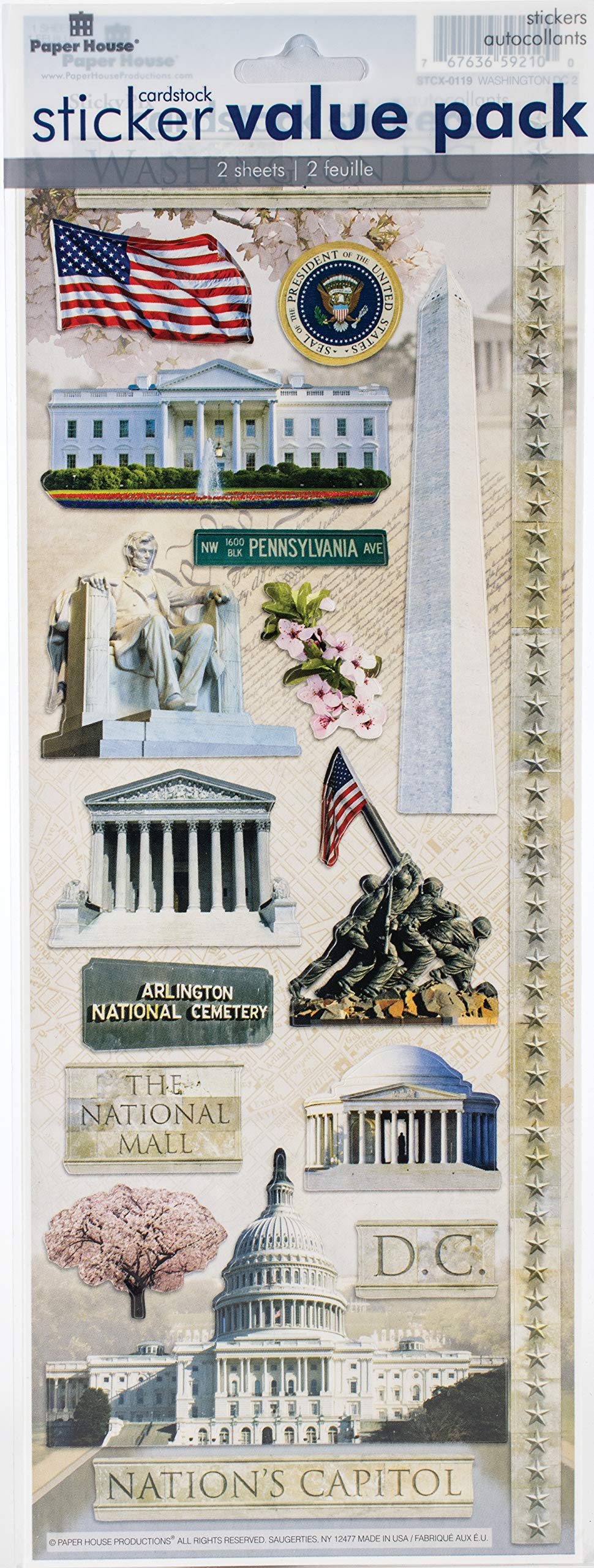 Premium PAPER HOUSE PRODUCTIONS CARDSTOCK Stickers - Washington DC Themed, One Size, Ideal for Scrapbooking, DIY Crafts & Laptop Decoration