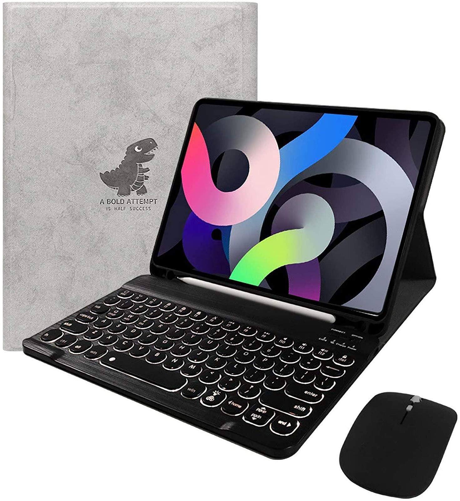 Apple iPad Air 4 (10.9-inch 2020 Model) Keyboard Case with Backlit Detachable Keyboard & Smart Cover - 7 Color Options, Slim Folio Design Supports Apple Pencil Charging (Gray with Black Keyboard) - Perfect for Work, Study & Travel