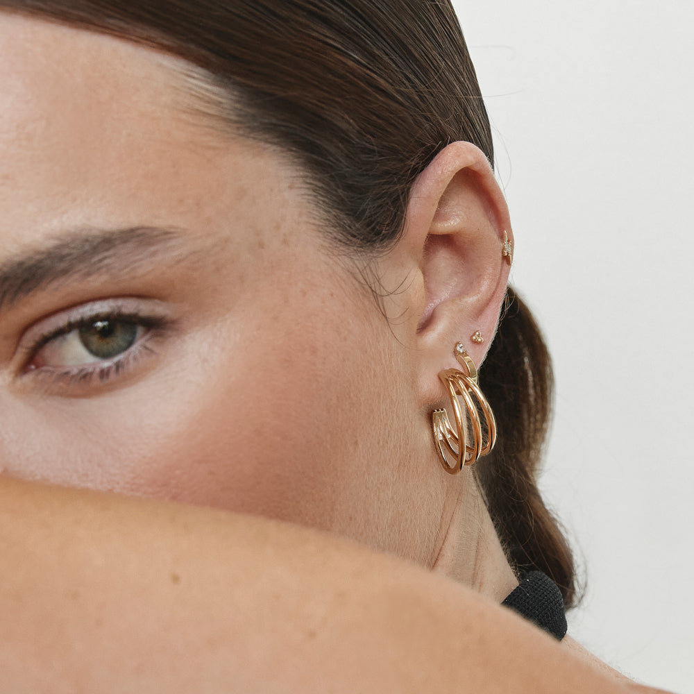 Maxi Triple Hoop Stud Earrings in Gold - Trendy Women's Fashion Jewelry for Parties, Dating & Everyday Wear