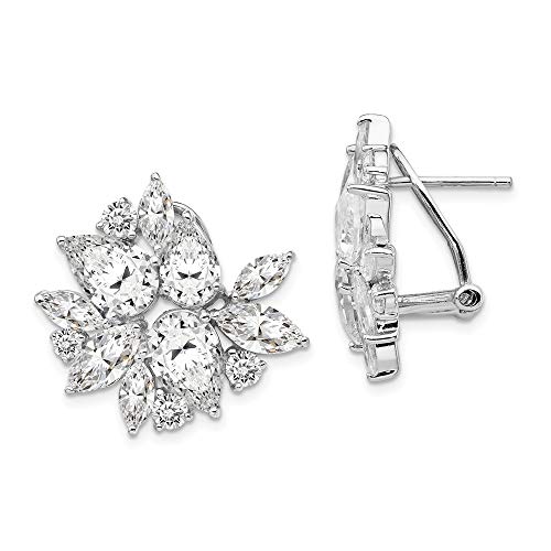 Cheryl M Sterling Silver CZ Omega Back Earrings for Women - Elegant Cubic Zirconia Stud Earrings for Everyday Wear, Parties & Special Occasions
