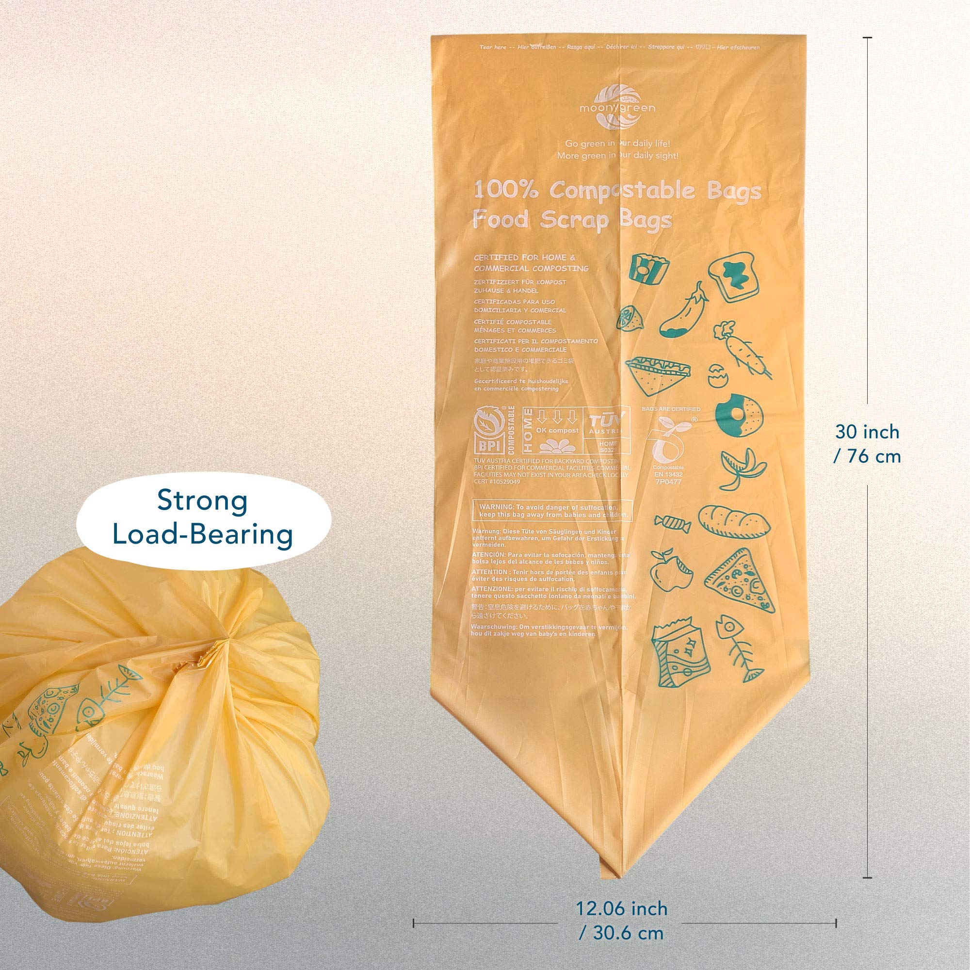 Eco-Friendly Compostable Trash Bags 13 Gallon & 2.6 Gallon - 50 Count (13GL) + 100 Count (2.6GL) - Extra Thick BPI ASTM D6400 Certified Food Waste Bags for Kitchen, Yard & Compost Bin - US & Europe OK Certified Biodegradable Garbage Bags
