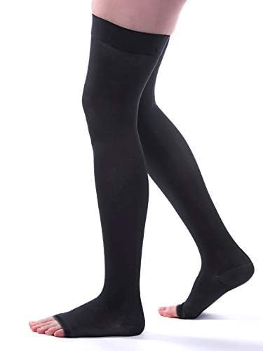 Allegro Women's 20-30 mmHg Thigh High Compression Stockings - Soft Opaque Microfiber Open Toe for Varicose Veins & Swelling Relief - Perfect for Nurses, Travel & Pregnancy Support