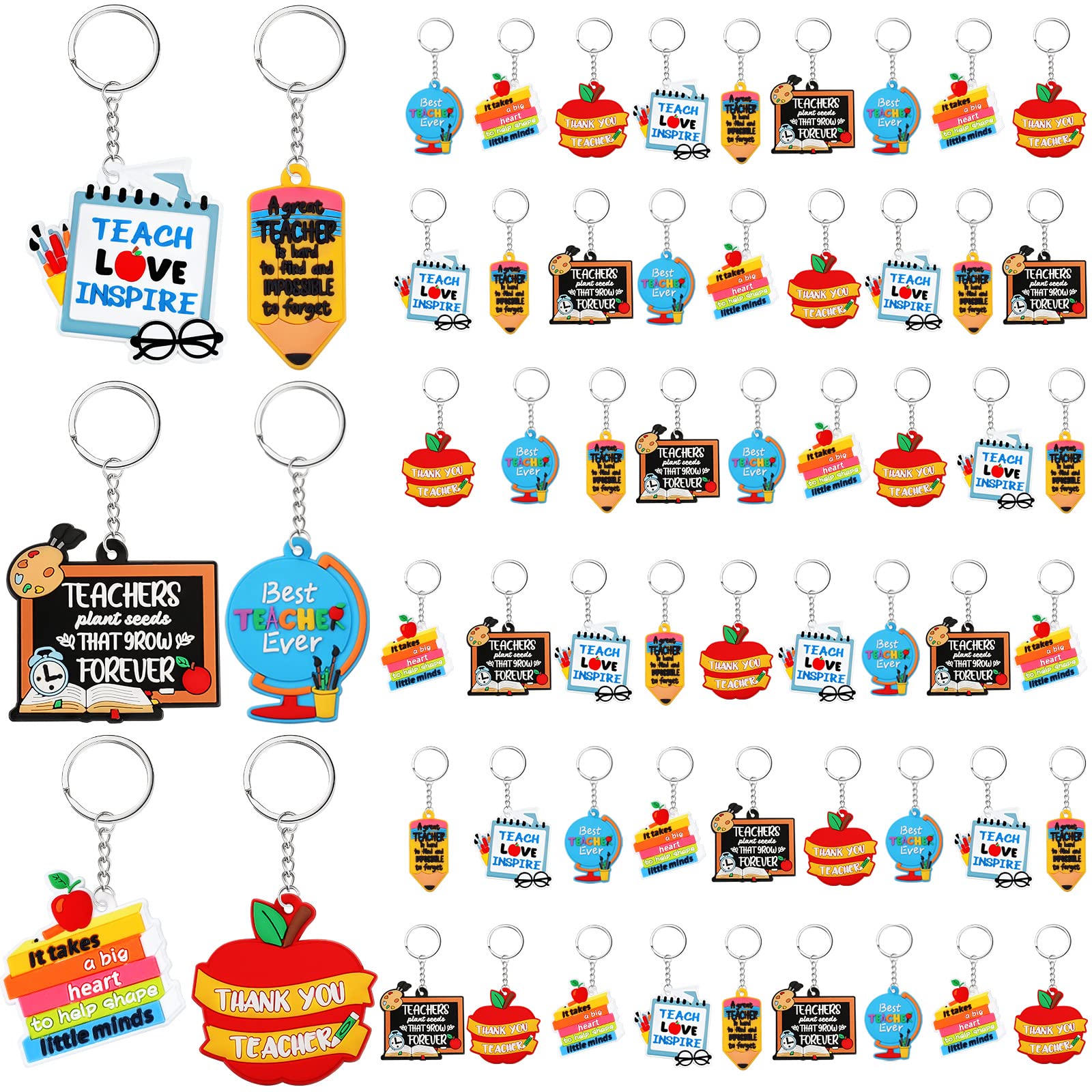 Henoyso 60 Pcs Teacher Keychain Bulk - Appreciation Gifts for Women Teachers - Classroom & Thank You Gifts