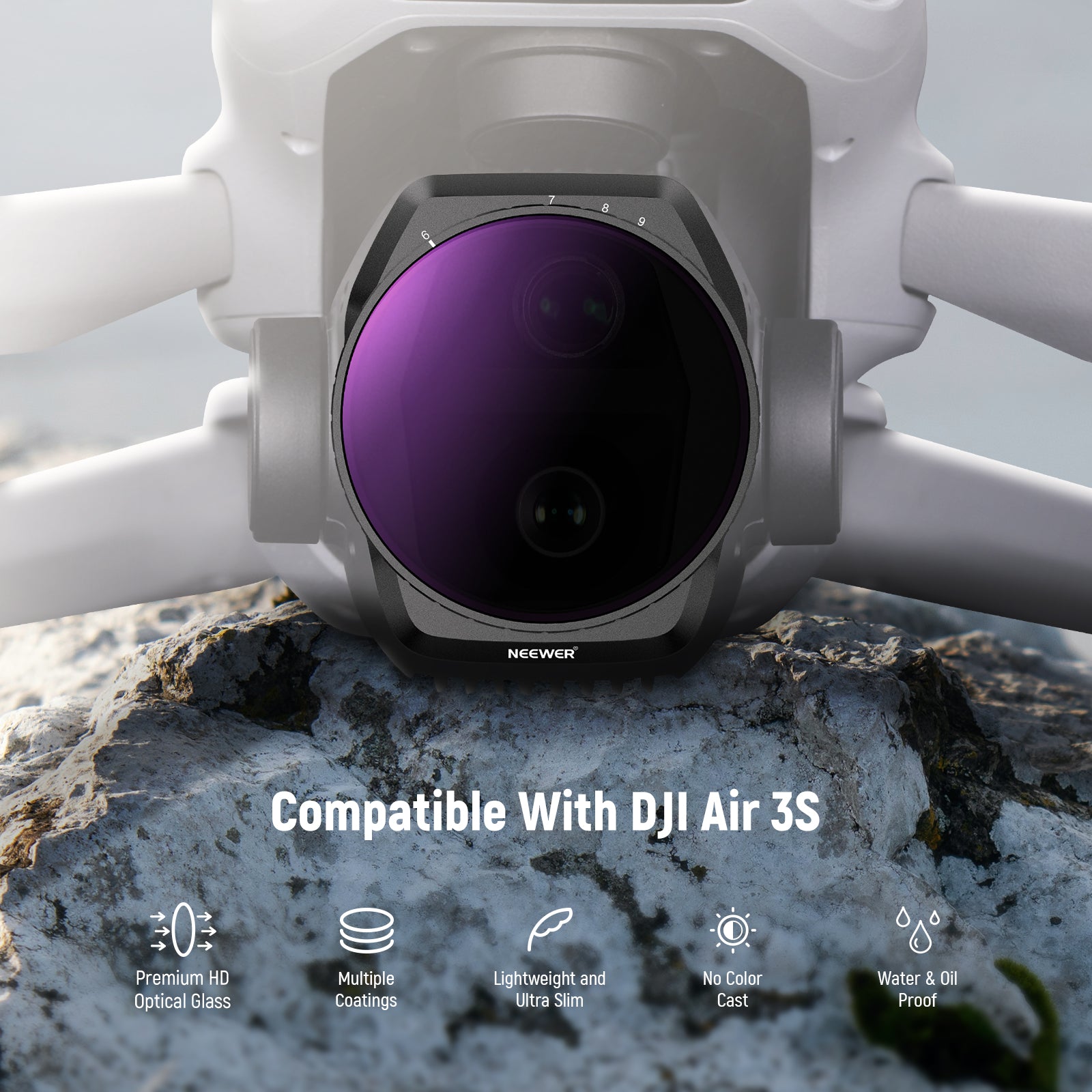 NEEWER FL A88 2-Pack Variable ND Filter Kit for DJI Air 3S Drone - Perfect for Aerial Photography & Videography in Bright Sunlight