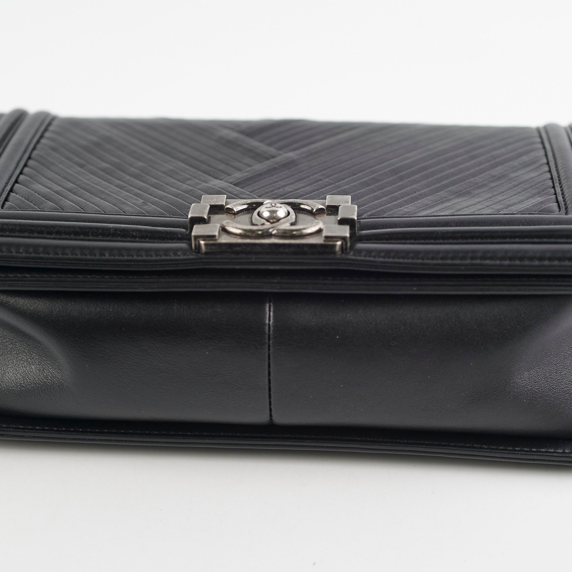 Chanel Old Medium Boy Chevron Black Leather Shoulder Bag - Luxury Designer Handbag for Women, Perfect for Parties, Work & Everyday Use