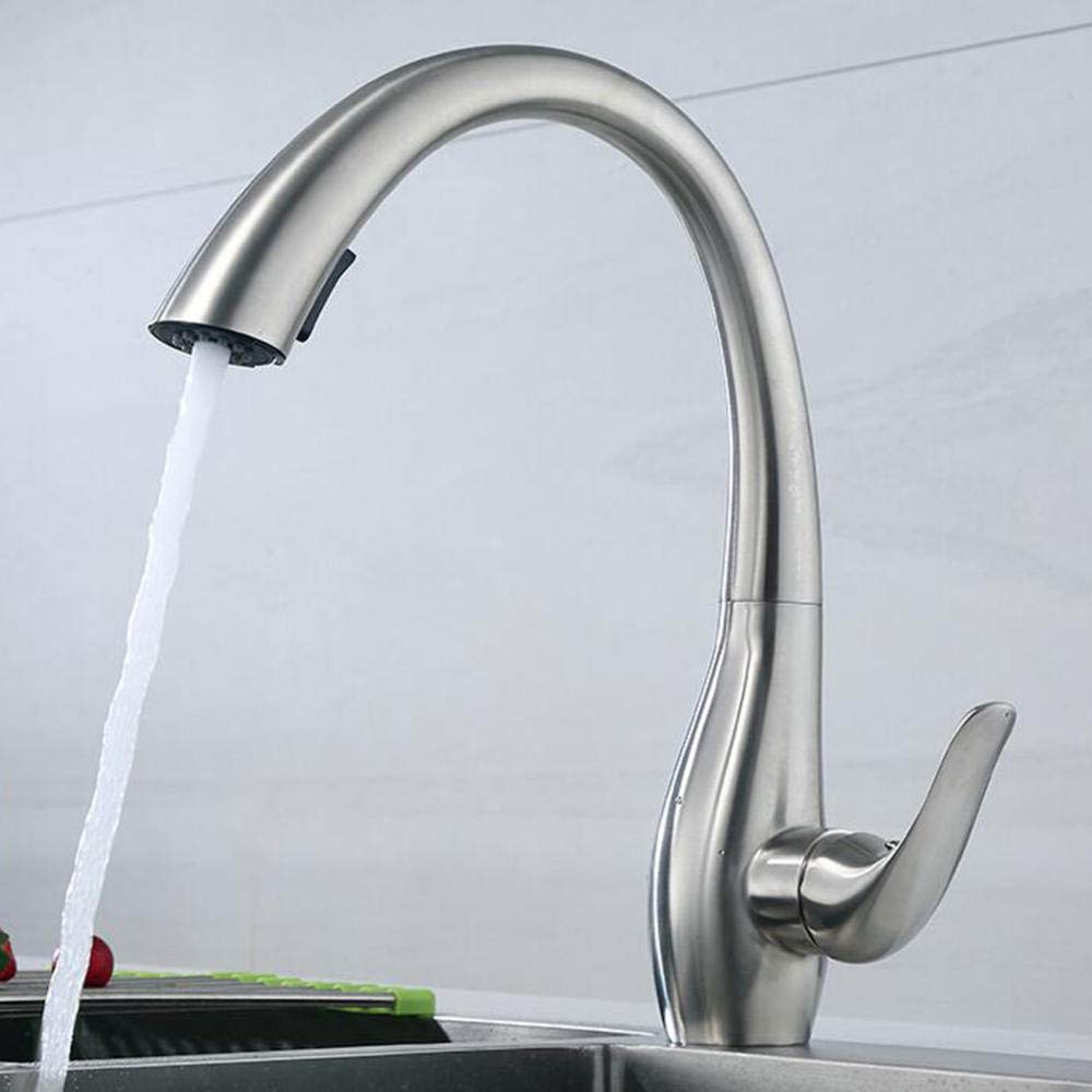 Stainless Steel Brushed Kitchen Faucet with Pull Down Sprayer, Dual Mode Hot and Cold Water, Hidden Nozzle, 360° Rotation, Ideal for Modern Kitchen Sinks