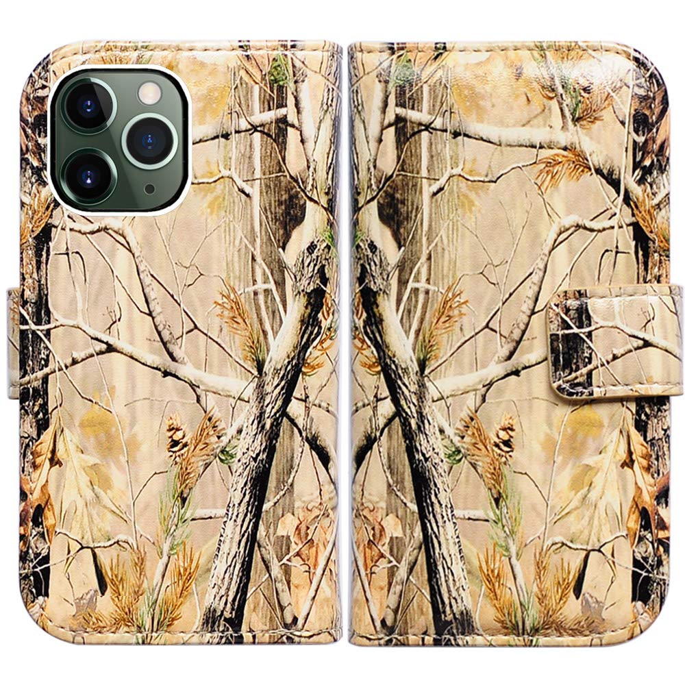 **Premium Camo Tree PU Leather Wallet Case for iPhone 11 Pro Max – Flip Folio Cover with Credit Card Slots, ID Holder & Wrist Strap | Stylish & Functional for Daily Use, Travel & Business**