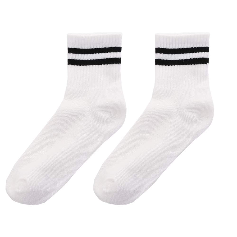 Vintage Women's Cotton Socks - Cute Striped Mid-Calf Socks for Women - Soft Warm Casual Athletic Socks - Perfect for Everyday Wear, Sports & Cold Weather (White)