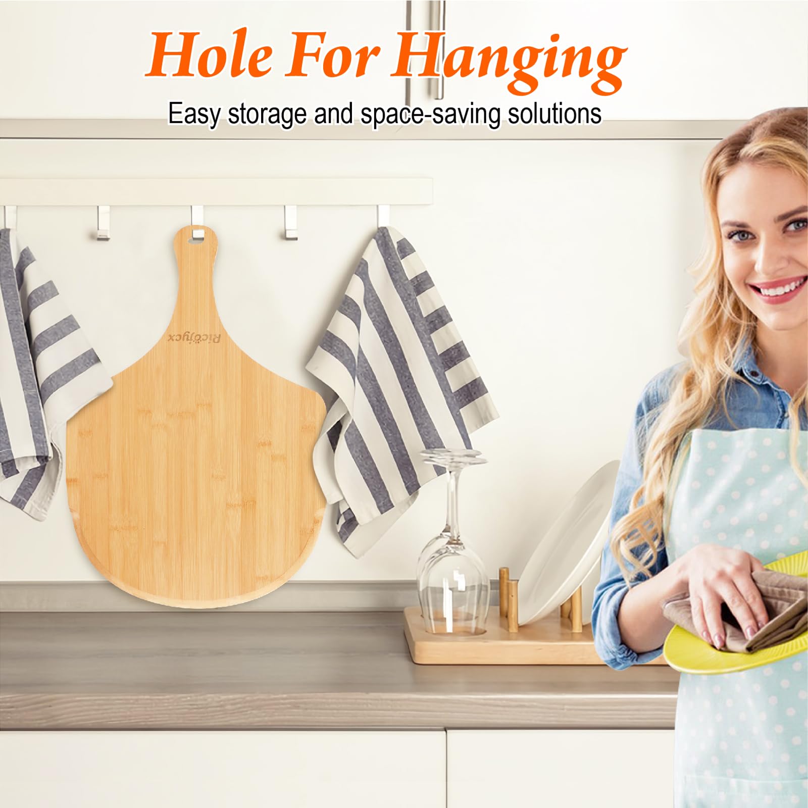 2 Pack 16 Inch Natural Bamboo Pizza Peel & Wooden Pizza Paddle - Multipurpose Cutting Board with Handle for Pizza, Bread, Cheese, Vegetables & Fruits - Perfect for Home Kitchen, Outdoor BBQ & Restaurant Use