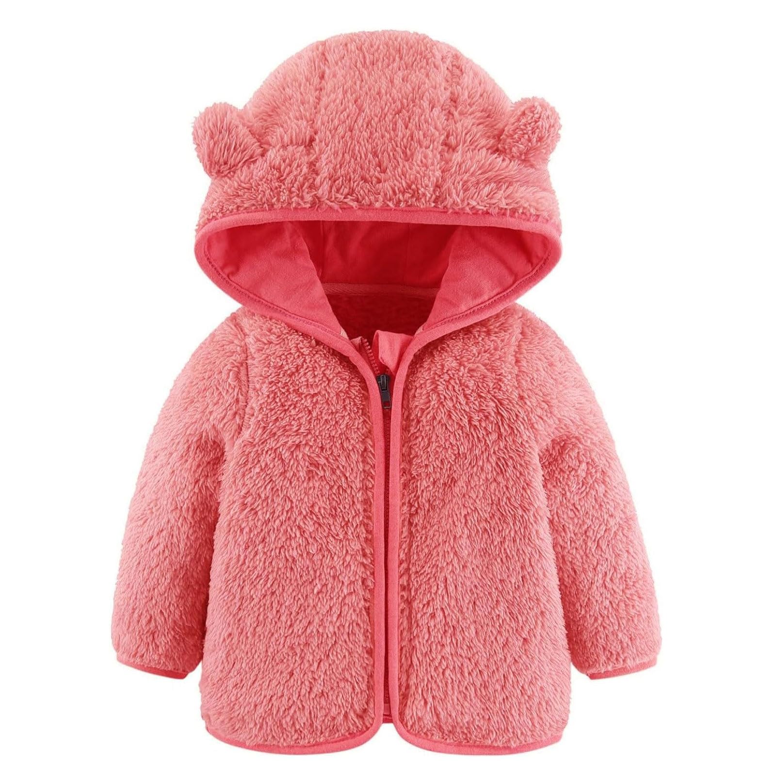 Toddler Boys & Girls Fleece Hooded Jacket with Bear Ears - Winter Warm Solid Color Coat, Fuzzy Thick Outerwear for Kids - Perfect for Cold Weather Playdates & Outdoor Adventures
