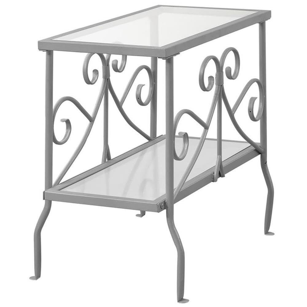 Silver Metal & Glass Top Accent End Tables - Set of 2 Modern Side Tables for Living Room, Bedroom & Office Decor