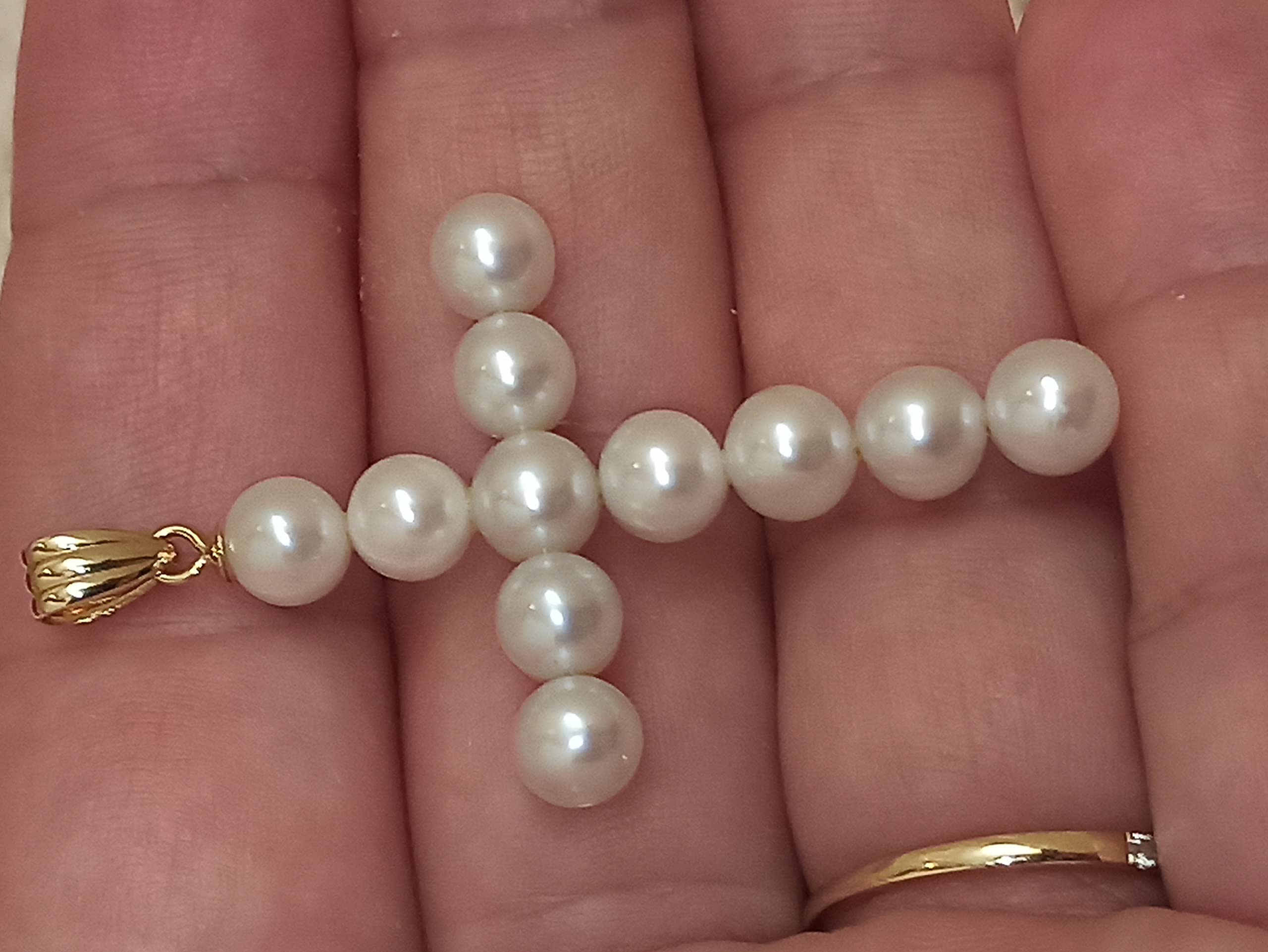 18K Gold Large Pearl Cross Pendant - Akoya Natural Pearl Religious Jewelry for Women, Christian Gifts, Handmade 18K Gold Bail, Perfect Birthday Gift for Mom - Ideal for Church, Baptism, Weddings & Special Occasions
