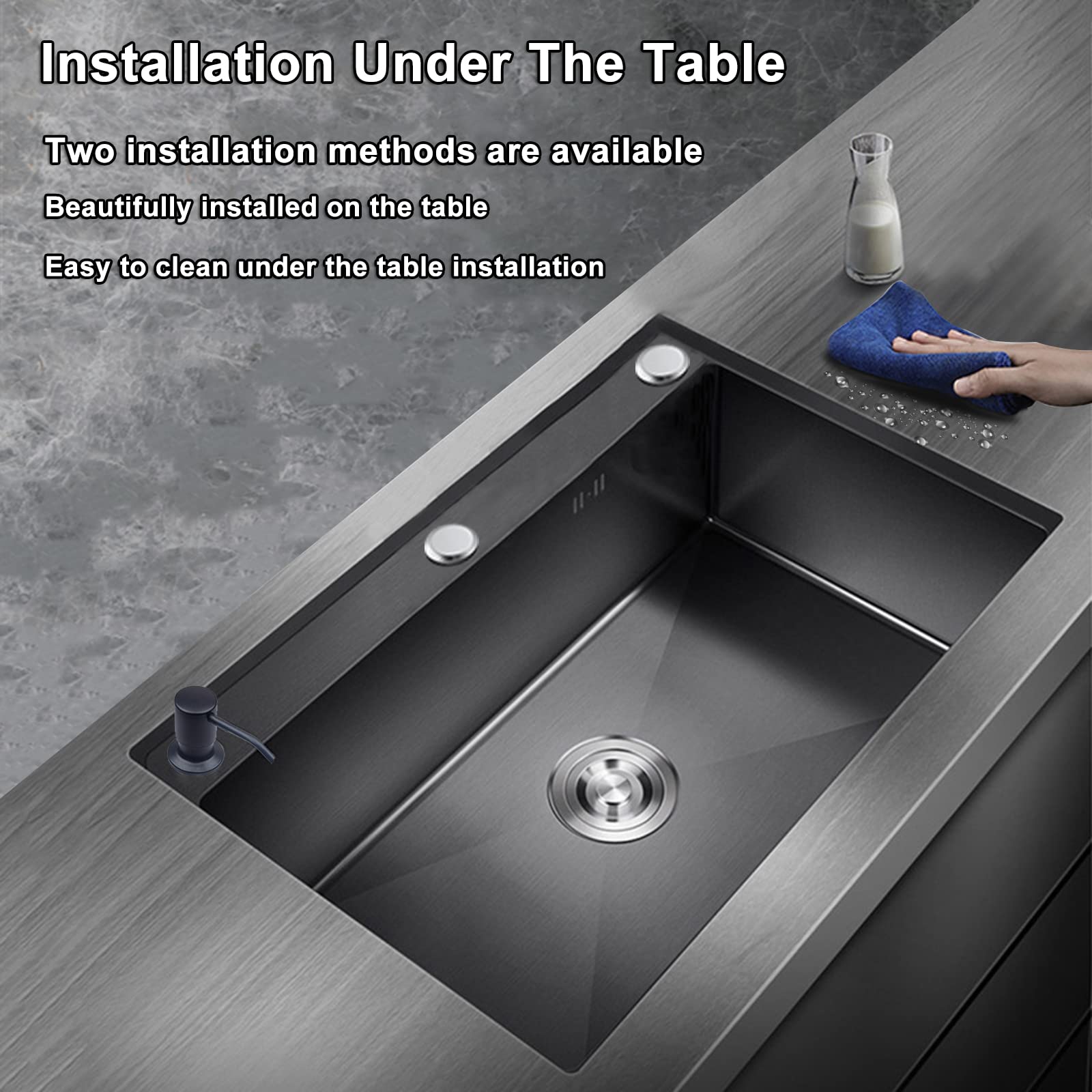 Undermount Single Bowl Kitchen Sink with Faucet - 304 Stainless Steel, Large Capacity, Black Nano Coating - Perfect for Home Kitchens, Restaurants & Commercial Use