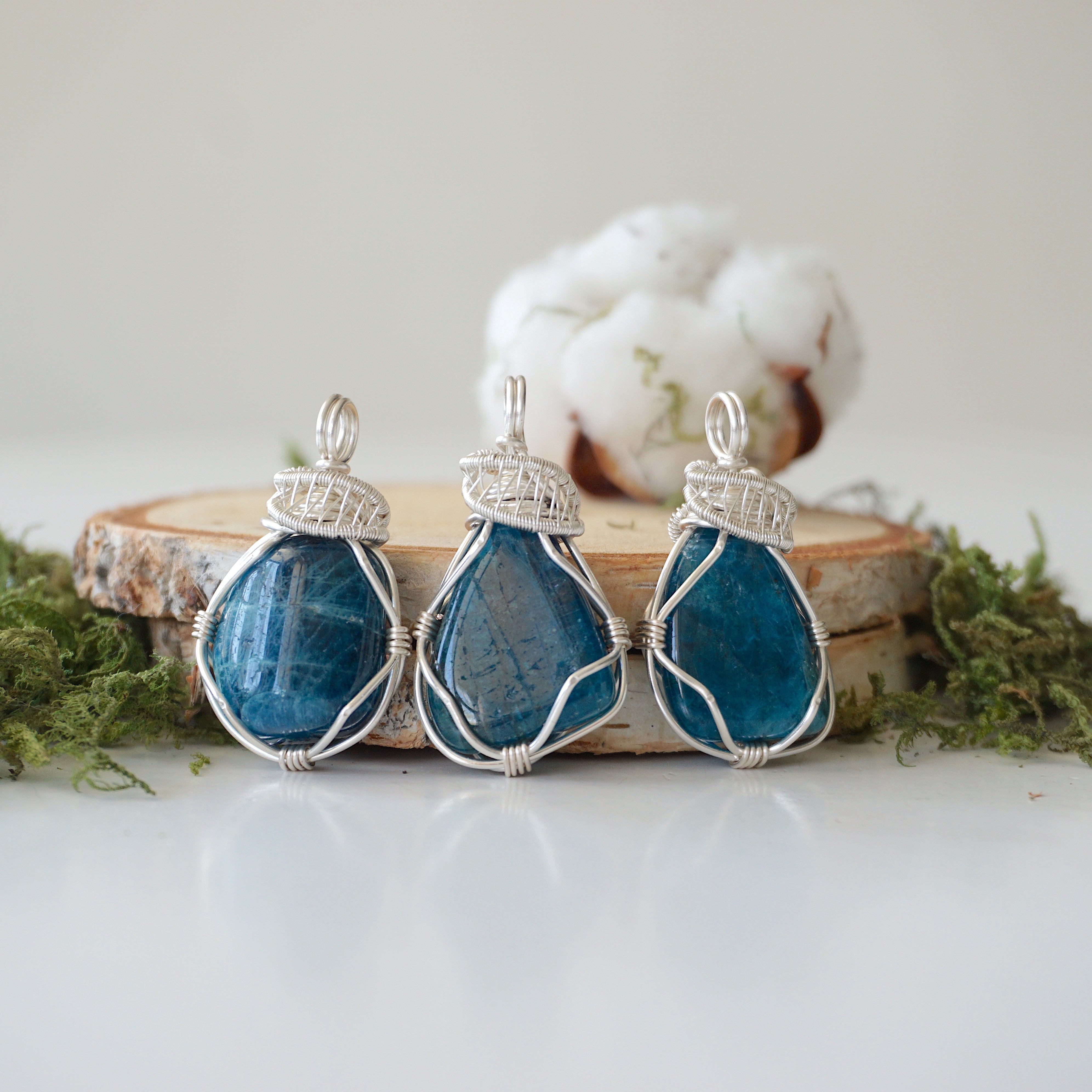 Blue Apatite Pendant Necklace - Sterling Silver Plated Jewelry for Women, Healing Crystal Gift for Spiritual Protection & Positive Energy
