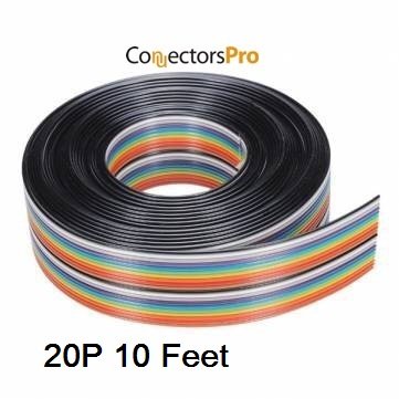 Rainbow Flat Ribbon Cable 10ft - 20 Conductors for 2.54mm Connectors | PC Accessories & DIY Projects