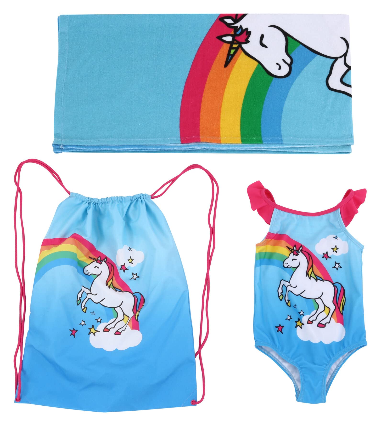**Flamingo Print Toddler Swimsuit Set - Girls One Piece Bathing Suit with Matching Beach Bag & Towel - 3-Piece Summer Swimwear for Pool, Beach & Water Play**