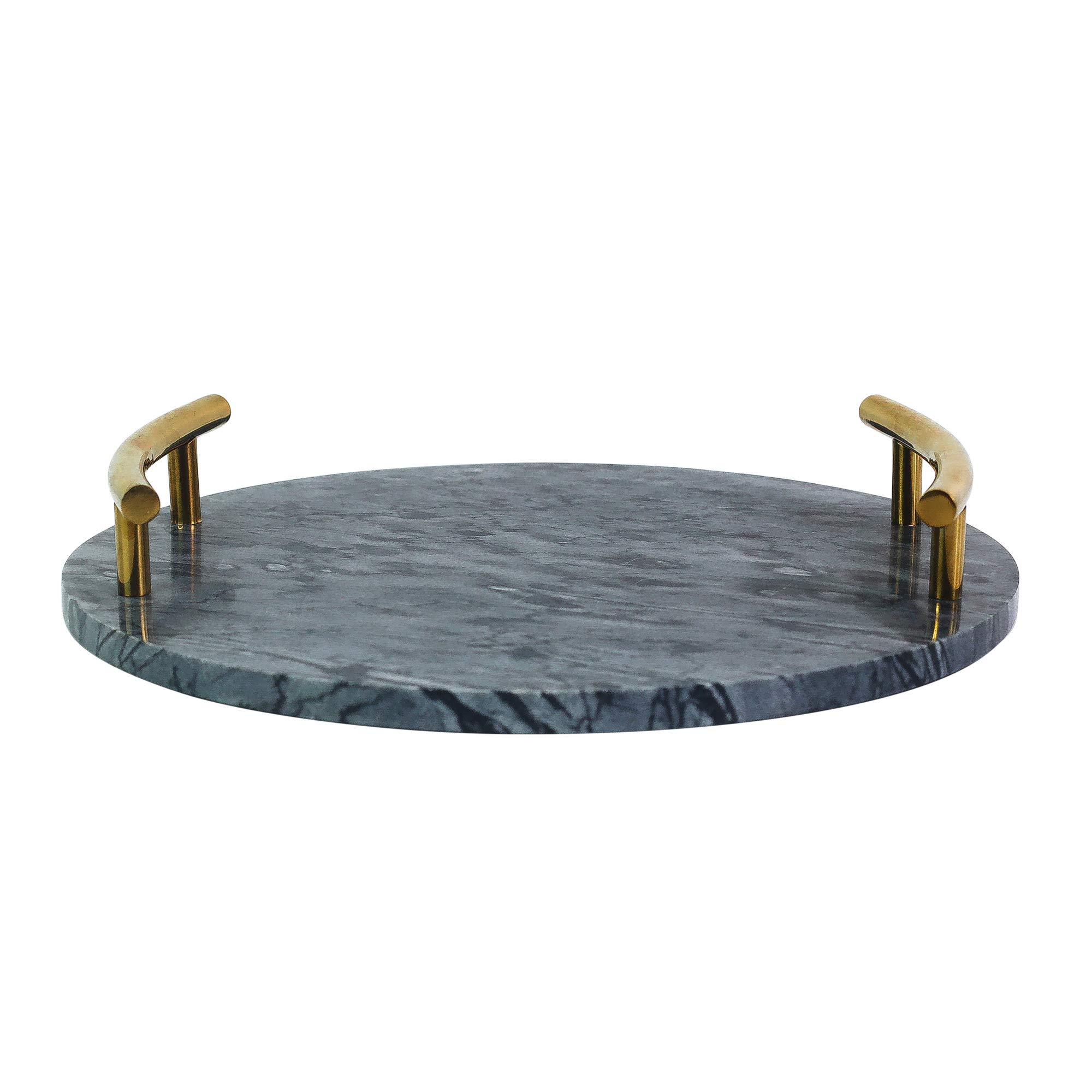 Grey Marble Round Decorative Tray with Gold Handles - Multipurpose, Spacious, Durable for Home Decor, Bathroom Organizer, or Coffee Table Centerpiece