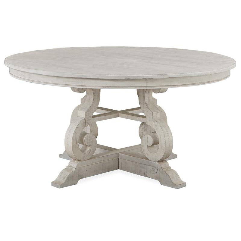 Bronwyn White Wash Rustic Solid Wood Round Dining Table - Farmhouse Style Kitchen & Dining Room Furniture for Home Decor
