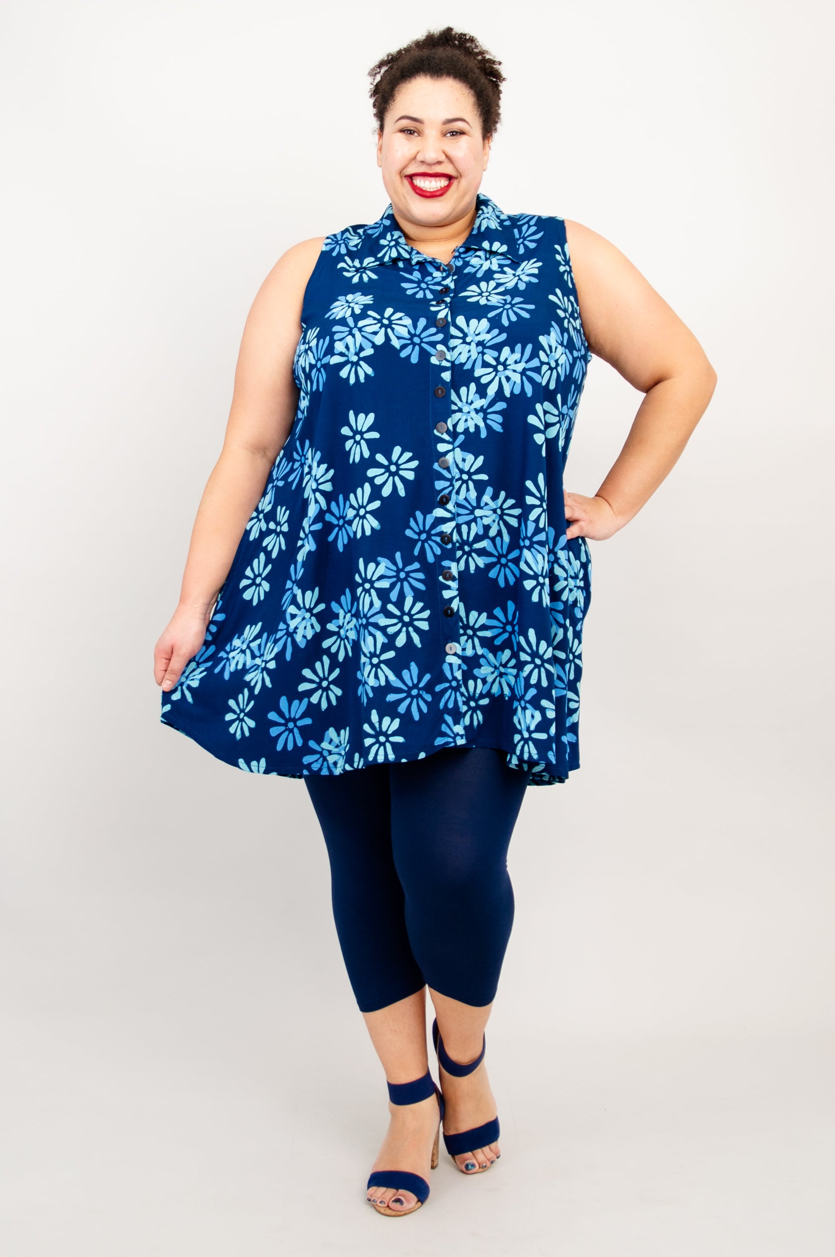 Cissy Tank Top for Women - Daisy Cobalt Blue Floral Print Summer Casual Shirt | Perfect for Beach Outings, Yoga, and Everyday Wear