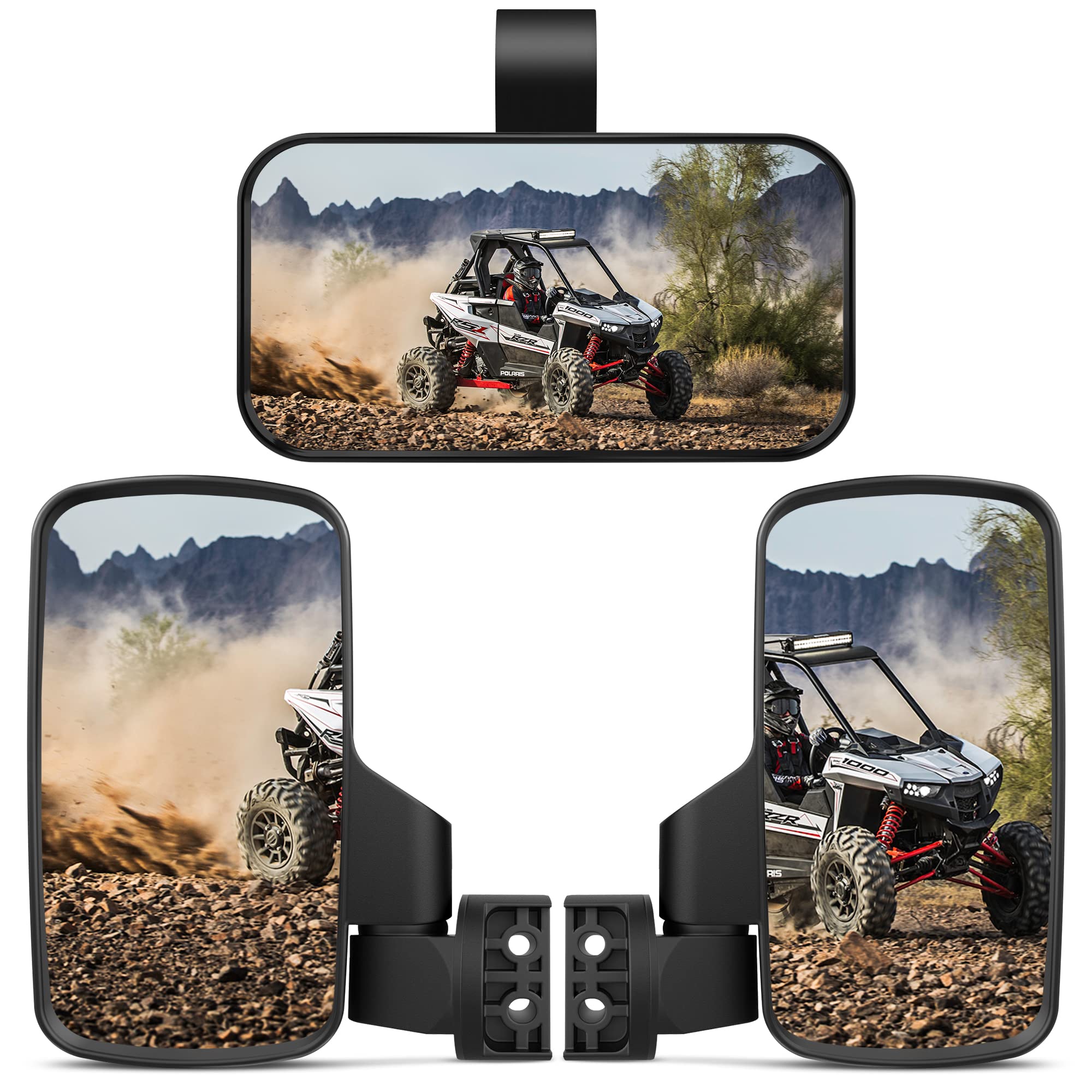 BUMBEE UTV Side Mirrors and Center Mirror - Adjustable Rearview Mirrors for 1.6-2