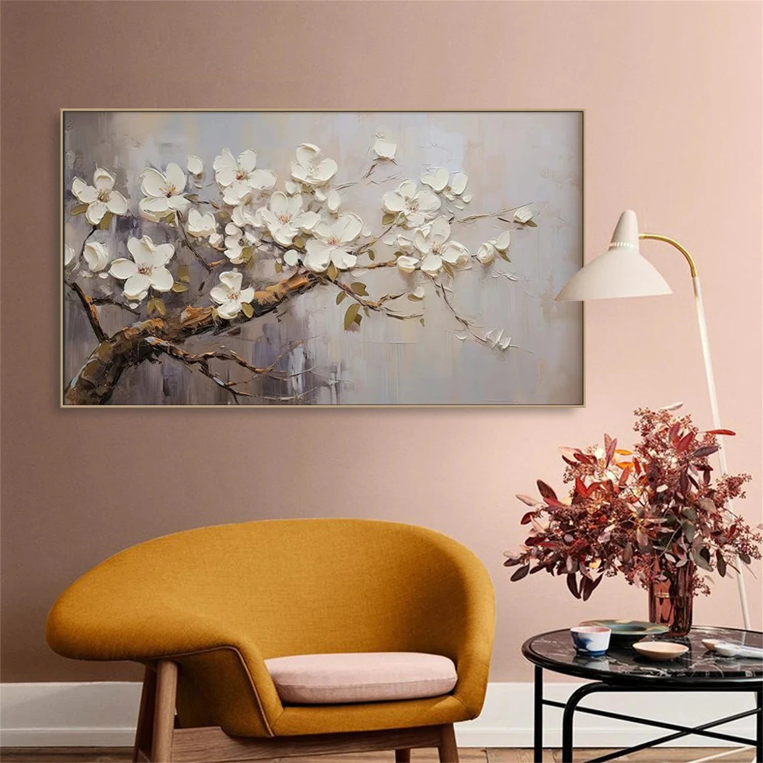 Beautiful Flower and Tree Painting #FT116 - Handmade Canvas Art for Home Decor, Living Room, Bedroom & Office Wall