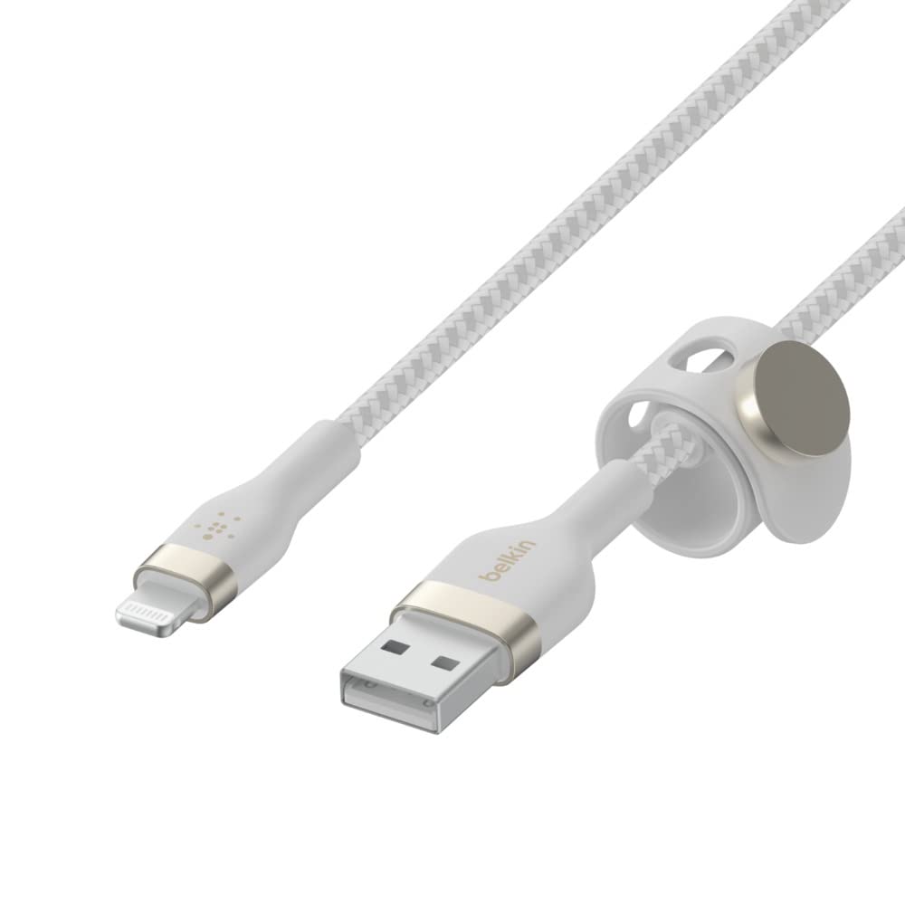 Belkin BoostCharge Pro Flex 10FT Braided USB to Lightning Cable - MFi Certified Fast Charging Cord for iPhone 14/13/12/11/Pro/Max/Mini/SE, iPad - Durable & Tangle-Free (White) - Perfect for Home, Office & Travel Charging