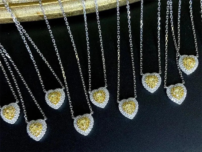 18K Solid White Gold Necklace with Real Yellow Diamond Heart Pendant - Halo Design for Women, Perfect Birthday Gift for Her | Elegant Jewelry for Anniversaries, Valentine's Day & Special Occasions
