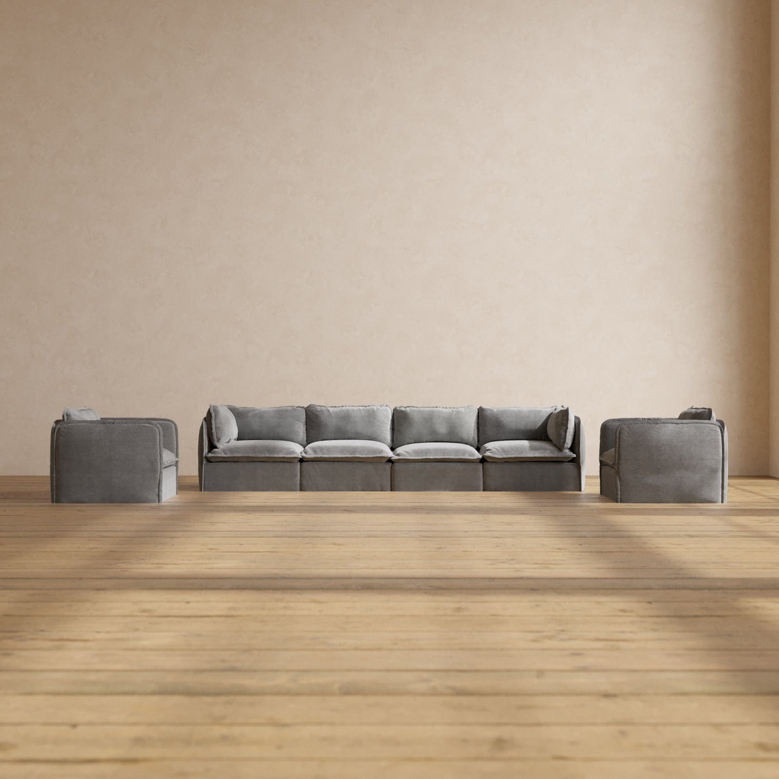 Modular Performance 4-Seater Sofa with Armchair Set in Ash Wood - Modern Living Room Furniture for Comfortable Lounge & Family Gatherings