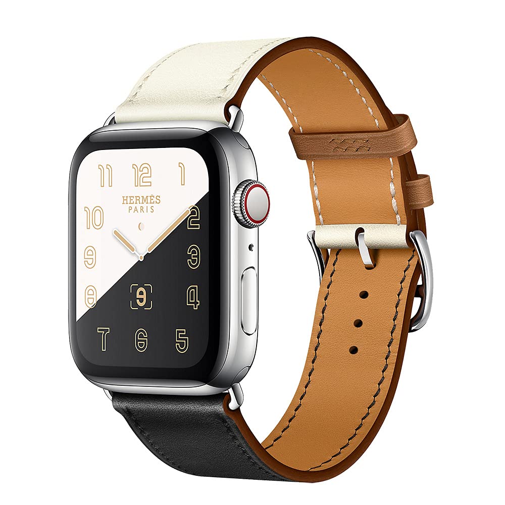 Genuine Leather Band for Apple Watch 38mm 40mm 41mm 42mm 44mm 45mm - Compatible with Series 7/6/5/4/3/2/1/SE - Premium Replacement Strap for Workouts, Office & Casual Wear