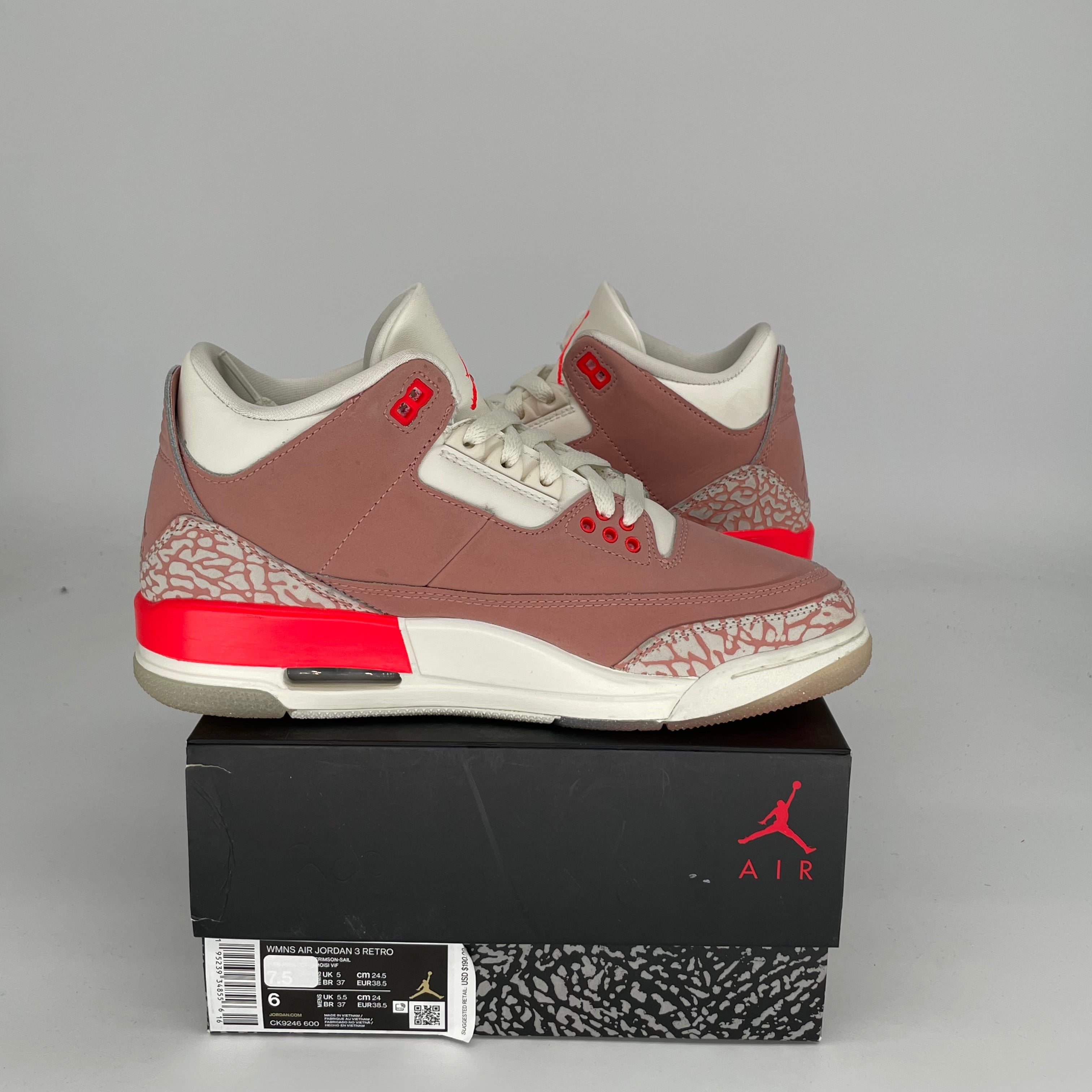 AIR JORDAN 3 Rust Pink Women's Shoes Size 6/7.5W - Retro Basketball Sneakers CK9246-600 | Perfect for Casual Wear, Street Style & Sneaker Collectors