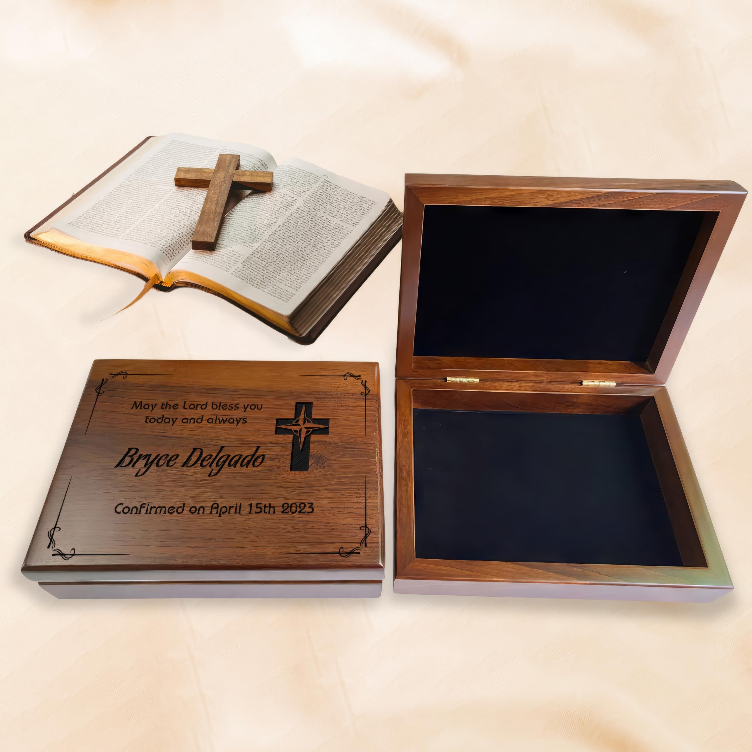 Personalized Engraved Baptism Keepsake Box with Compass - Unique Confirmation Gift for Boys & Grandsons - Communion Memory Box - Perfect for Religious Ceremonies & Family Heirlooms