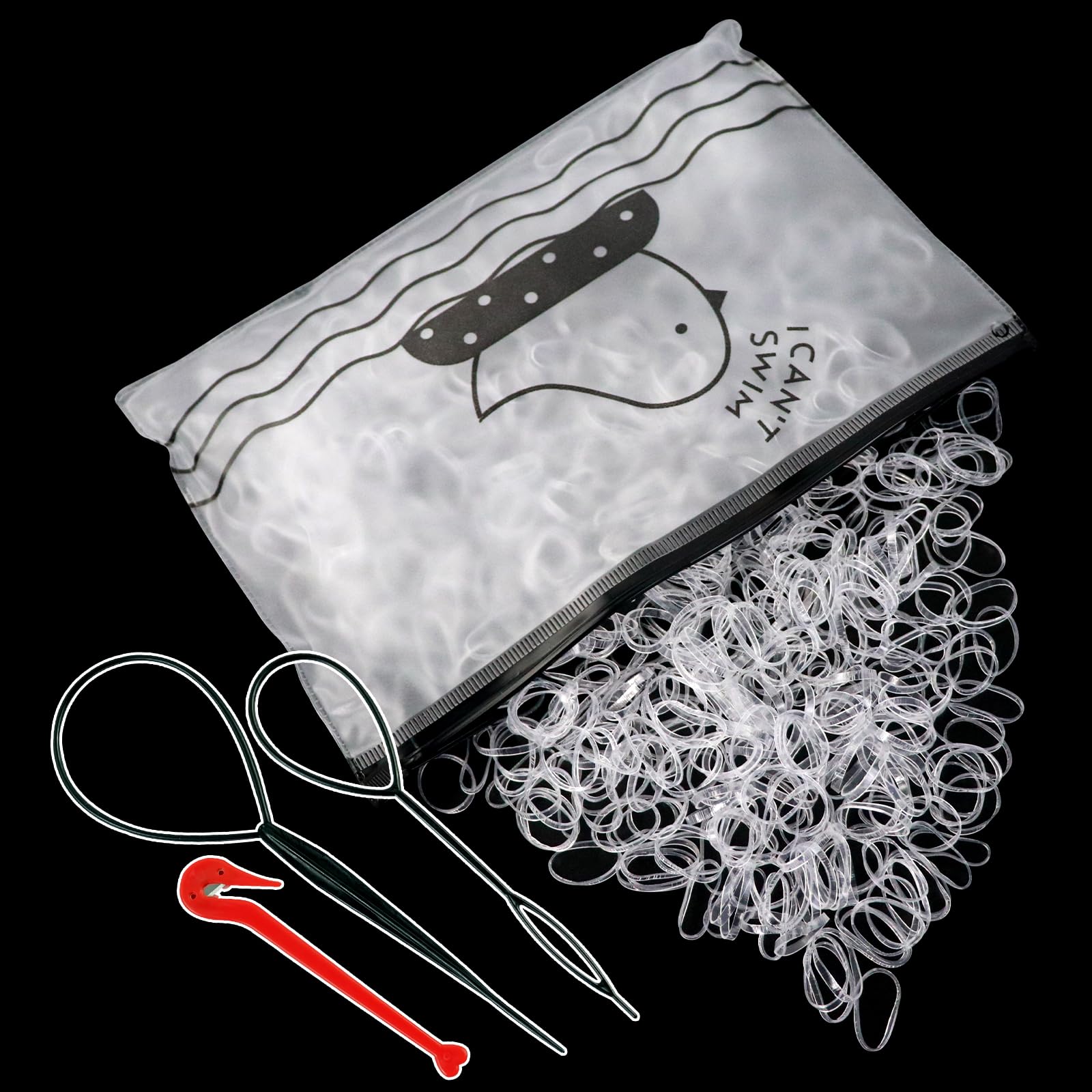 1000 Pcs Clear Elastic Hair Bands - Small Plastic Hair Rubber Bands for Braids & Ponytails | Includes Band Removal Hook & 2 Braiding Tools | Perfect for DIY Hairstyles, Salon Use & Hair Accessories Organization