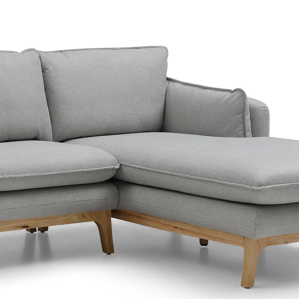 BRONTE 3-Seater Sofa with Right Chaise in Light Grey & Oak - Modern Living Room Furniture for Small Spaces & Apartments