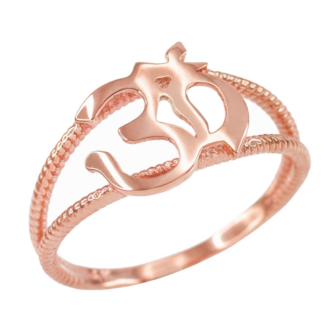 10K Rose Gold Om Symbol Dainty Yoga Ring - Spiritual Jewelry for Meditation, Yoga & Mindfulness Practice - Perfect Gift for Yoga Lovers & Wellness Enthusiasts