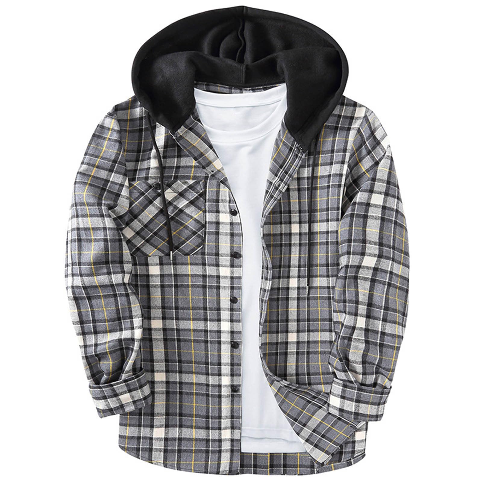 Dgoopd Men's Lightweight Flannel Shirt - Plaid Hooded Work Shirt for Outdoor & Casual Wear