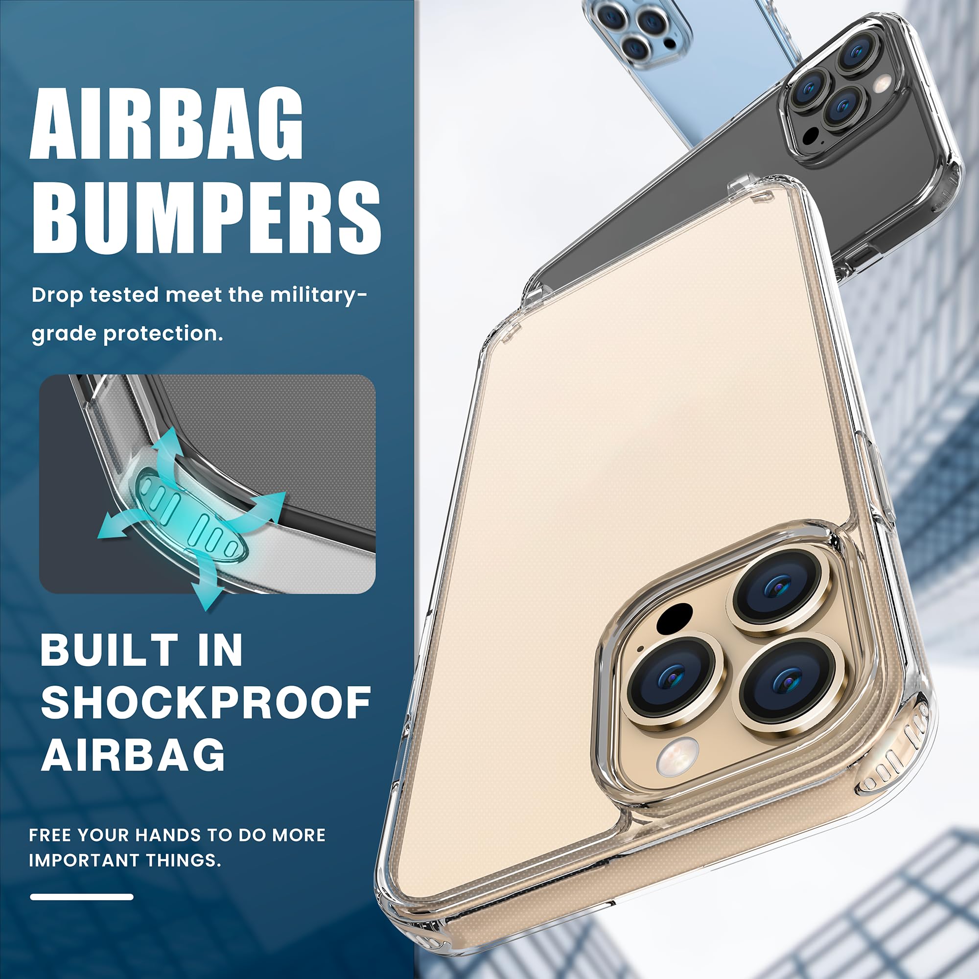 Shockproof Clear iPhone 16 Pro Case with Adjustable Crossbody Strap & Lanyard - Protective Slim Fit Grey Phone Cover for Women Men - Perfect for Travel, Gym, Shopping & Outdoor Activities