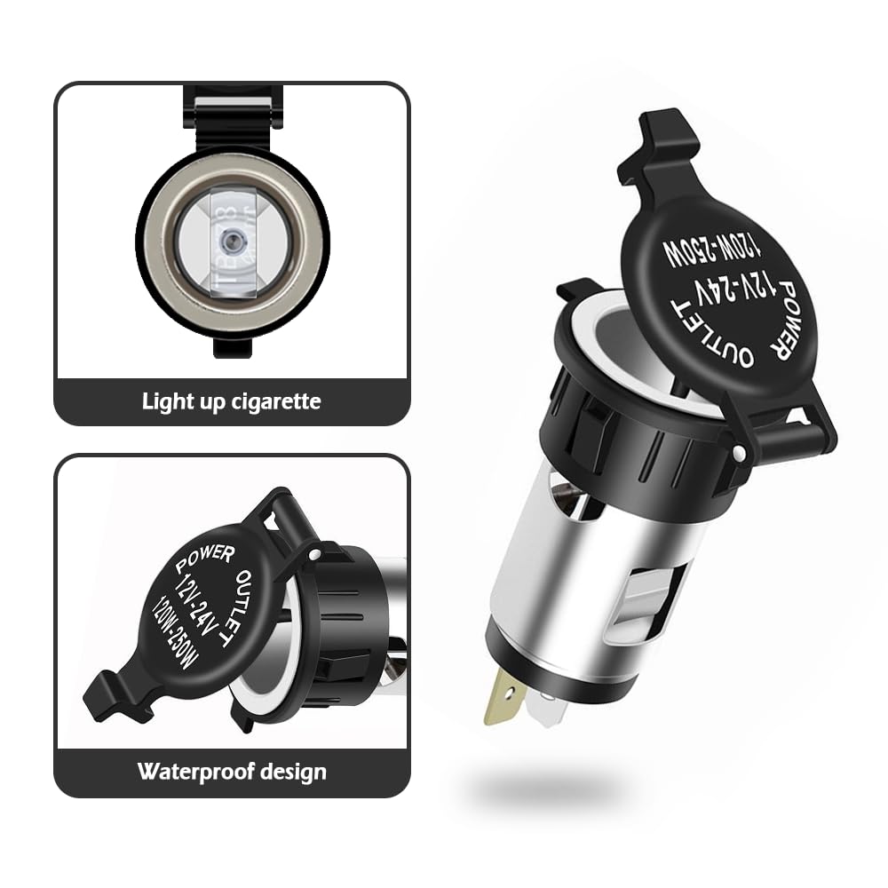 12V Waterproof Car Cigarette Lighter Socket with Extension Cable - Universal Power Outlet Adapter for Cars, Trucks & SUVs - Perfect for Road Trips, Camping & Charging Devices On-The-Go (1PC)